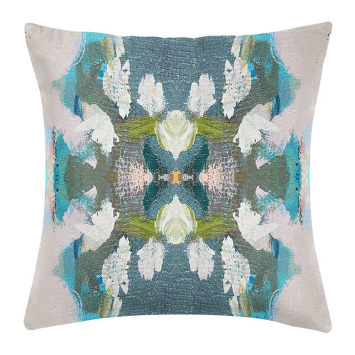 Peacock Blue Cotton Linen Pillow by Laura Park