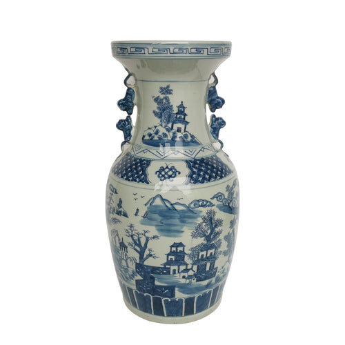 Blue And White Landscape Vase With Squirrel Handles By Legends Of Asia