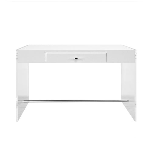 Worlds Away Lennon Acrylic Side Panel Desk in White Lacquer