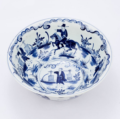 Handmade Blue and White Ceramic Decorative Bowl with Landscape Scene Design