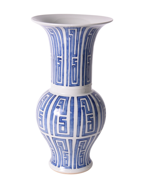 Blue And White Siam Symbol Ballaster Vase  by Legend Of Asia