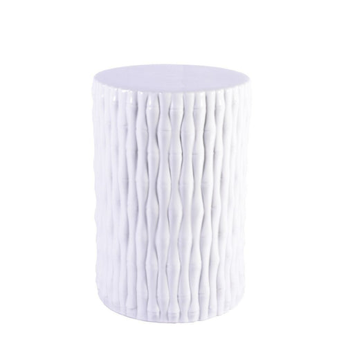 White Cylinder Porcelain Garden Stool, Bamboo Carving