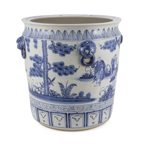Blue And White Porcelain Eight Immortals Planter With Lion Handle By Legends Of Asia