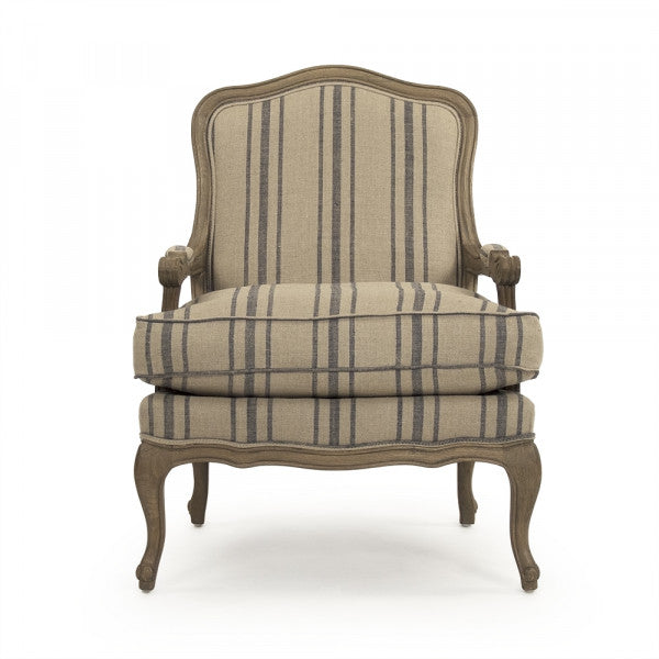 Zentique Bastille Lounge Chair English Khaki Linen With Blue Stripe