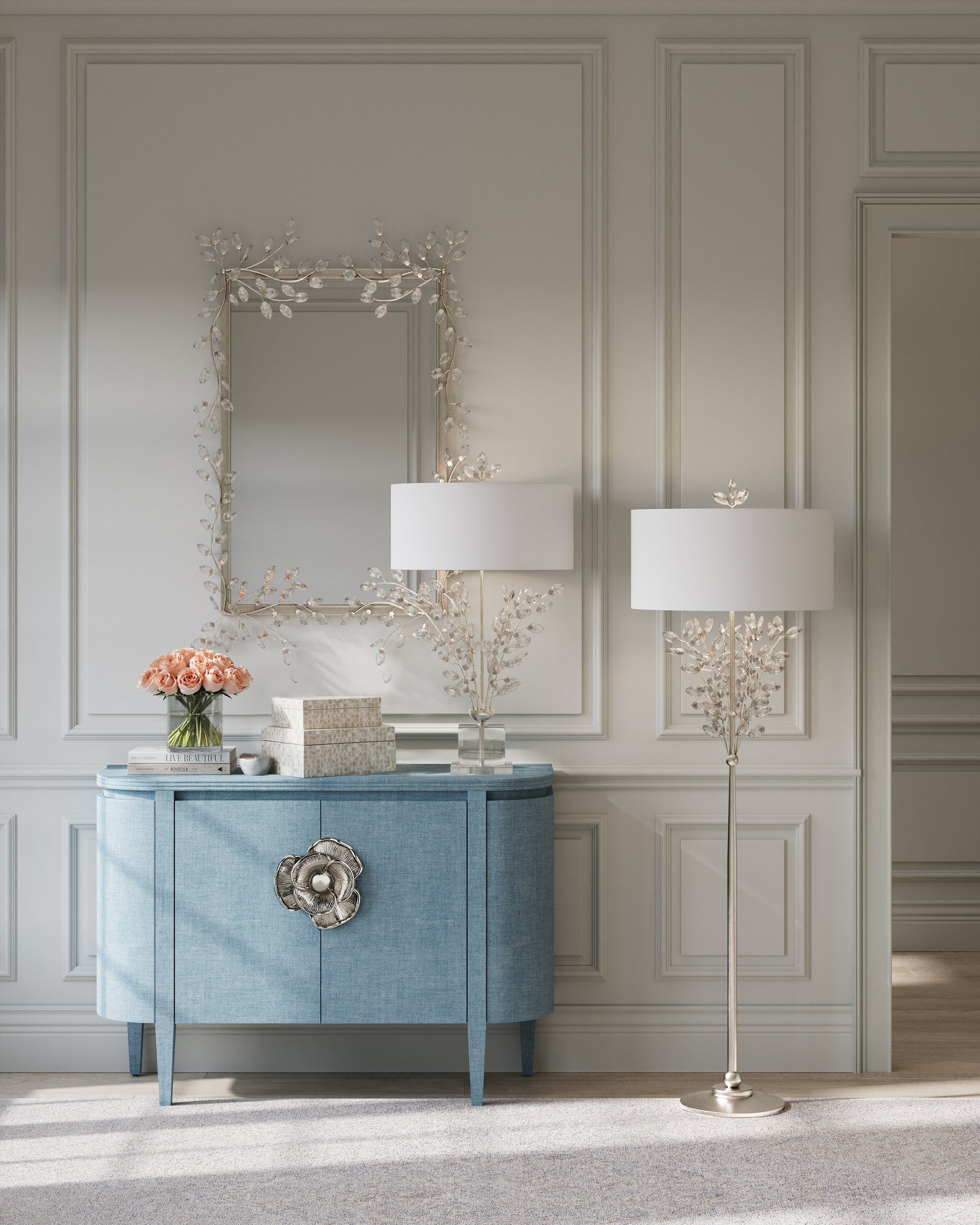 Currey & Company Forget Me Not Silver Floor Lamp