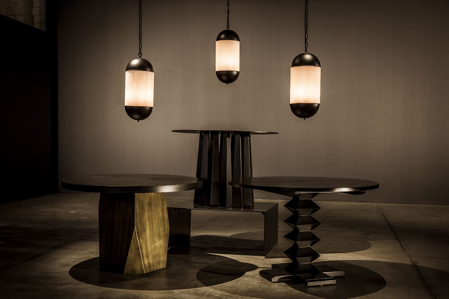 Noir Zig Zag Dining Table, 48" Diameter, Hand Rubbed Black