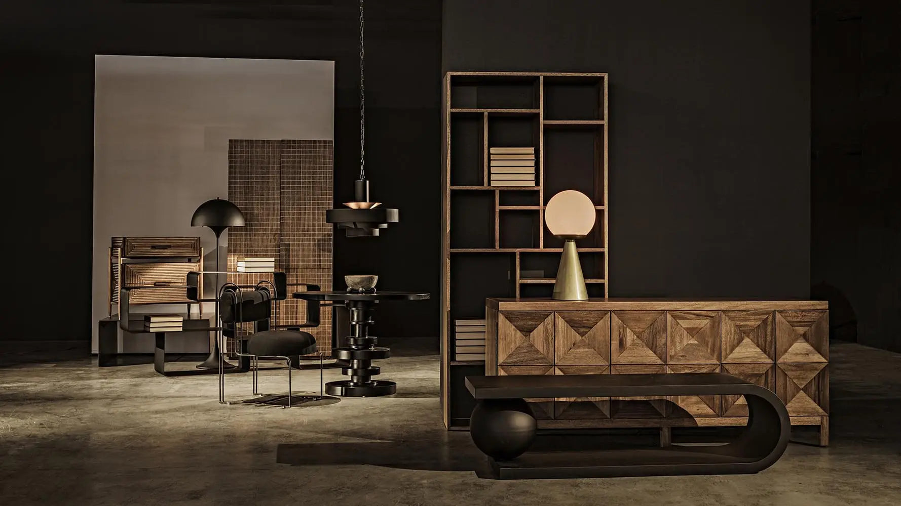 Noir Cataracta Floor Lamp, Black Iron