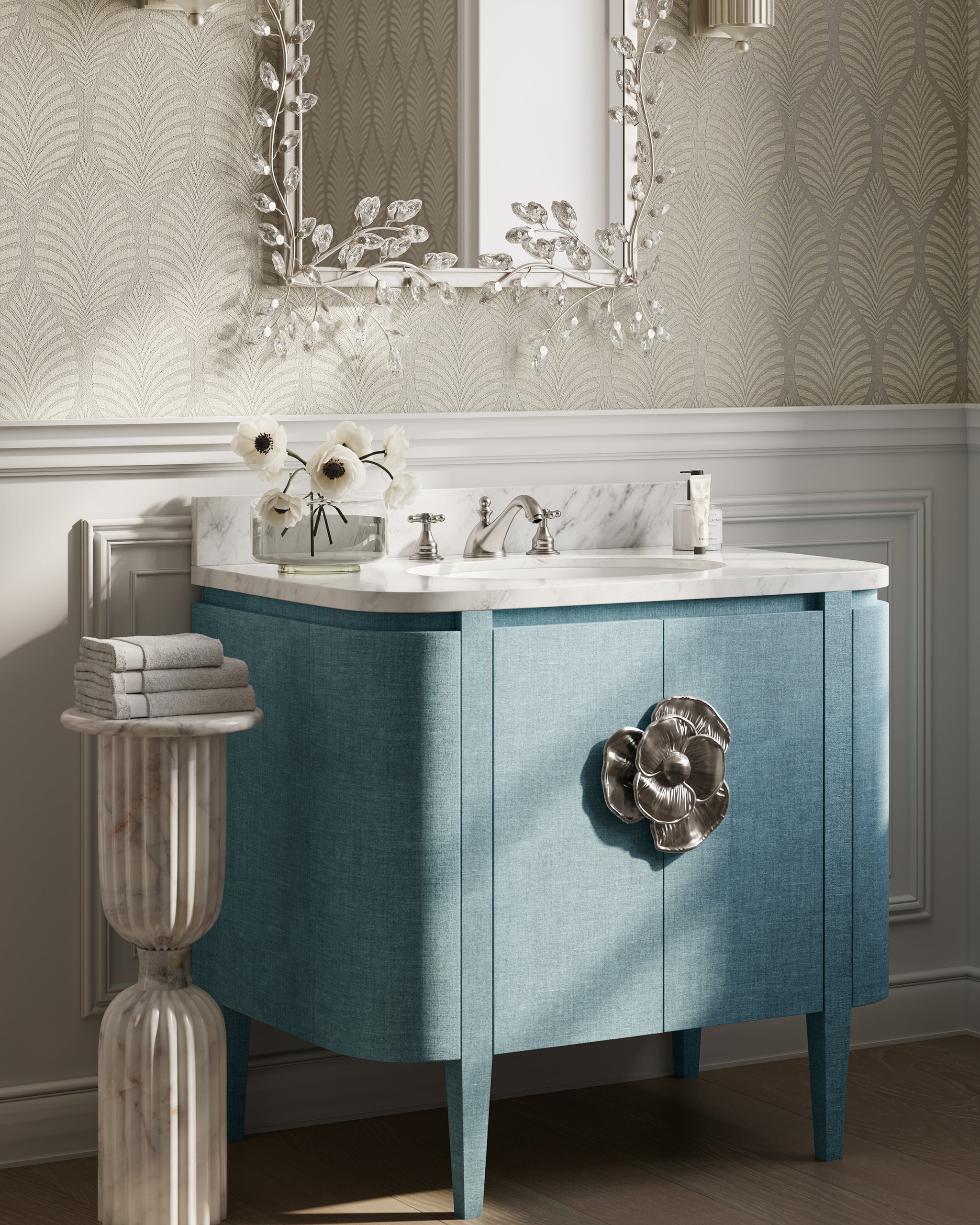 Currey & Company Forget Me Not Silver Rectangular Mirror