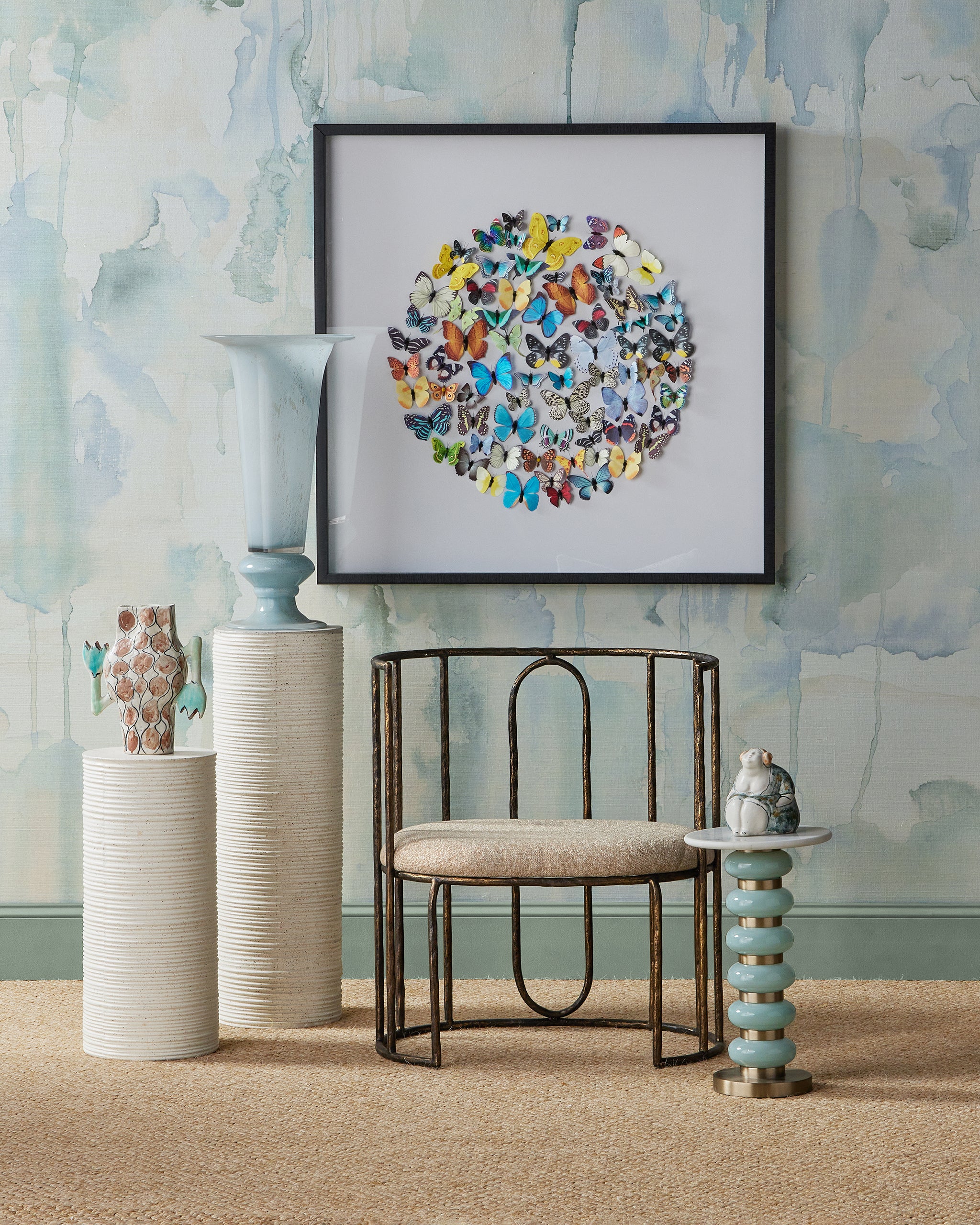 Currey And Company Cresta Medium Ivory Terrazzo Pedestal