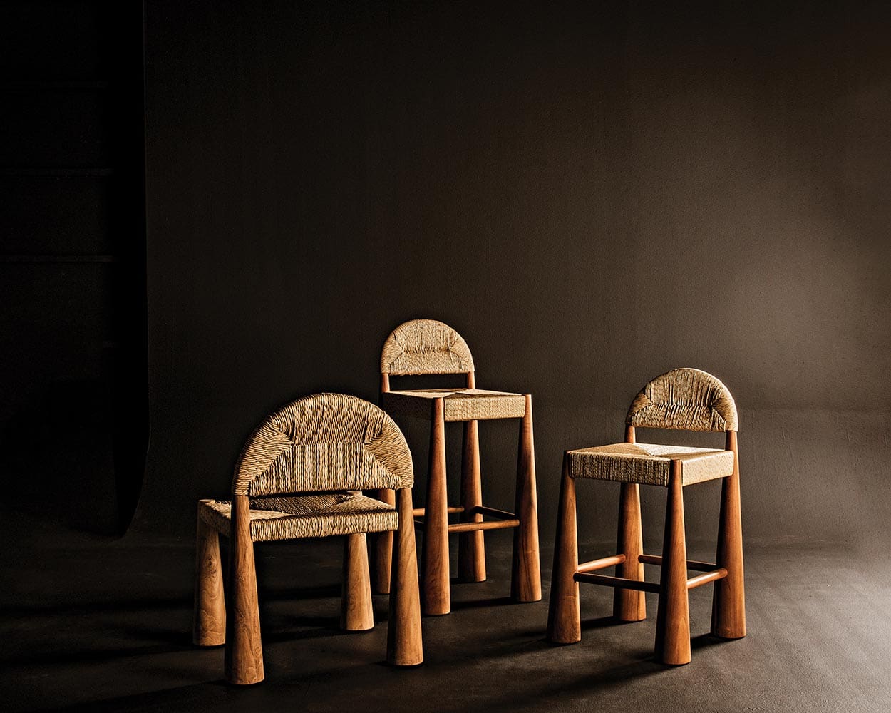 Noir Laredo Bar Stool, Teak With Synthetic Woven