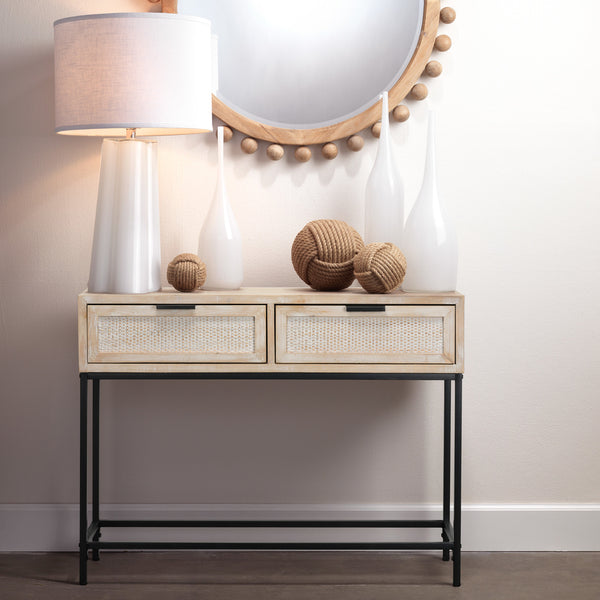 Reed Console Table In Washed Wood & Black Metal Lifestyle by JY - Ivy Home
