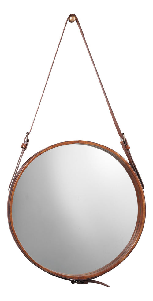 Jamie Young Small Round Mirror In Brown Leather