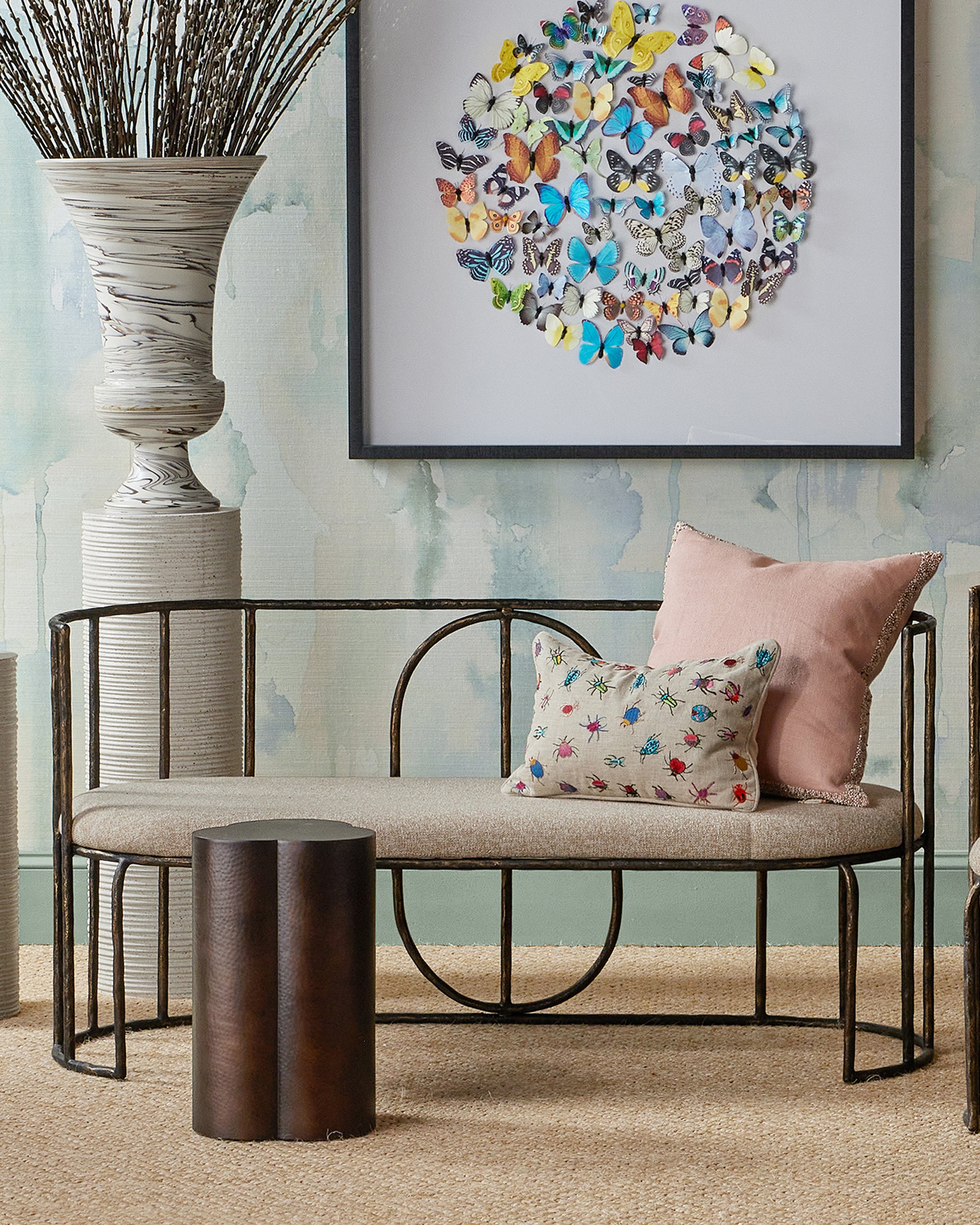 Currey & Company Euclid Bench, Boucle Seashell