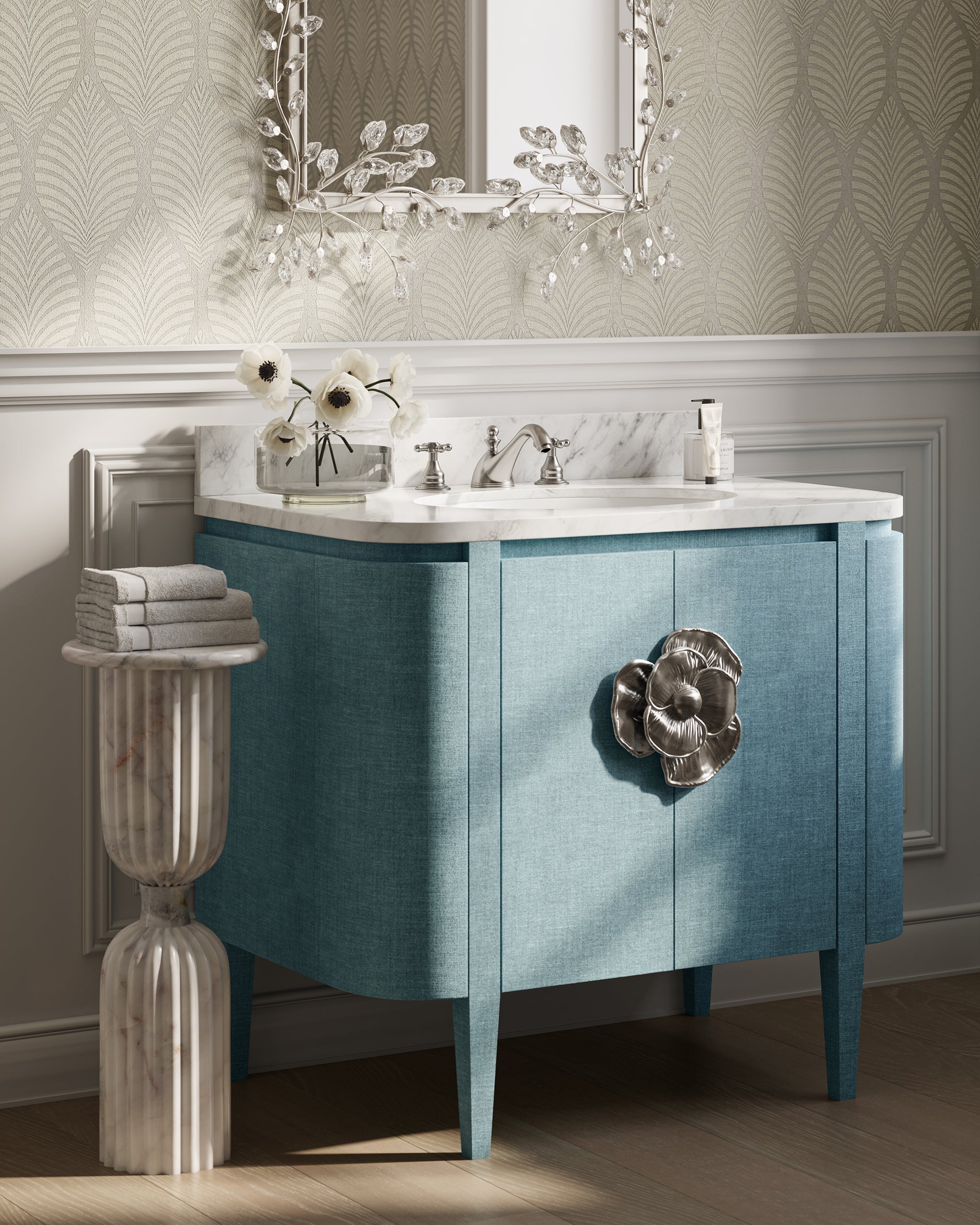 Currey & Company Passementerie White Marble Drinks Table