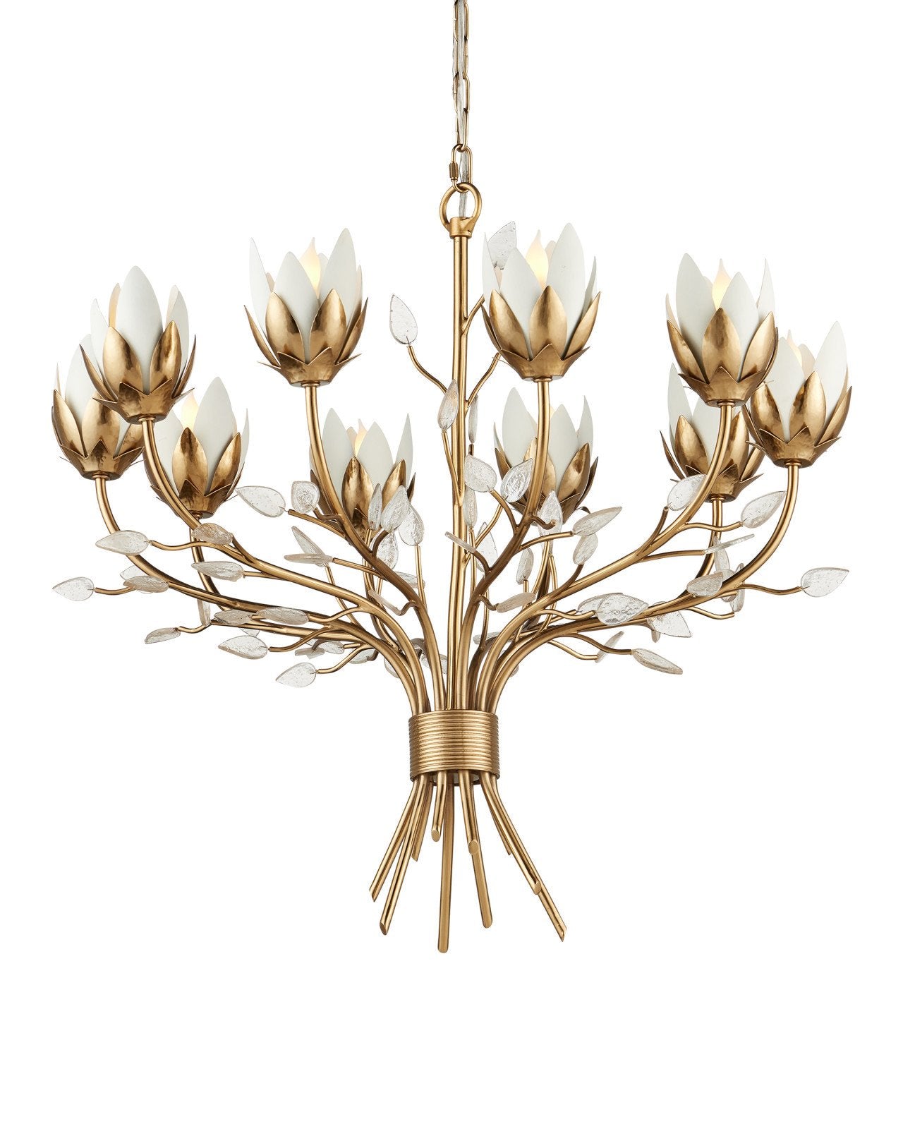 Currey & Company Star Magnolia Medium 27" Antique Brass 10 Light Chandelier