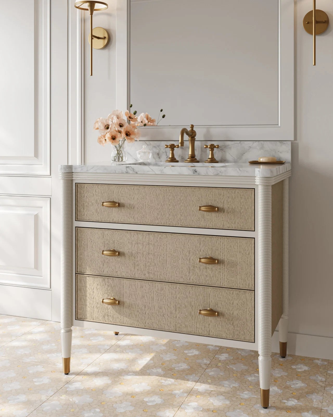 Currey & Company Aster 36" Off White Vanity With Rectangular Undermount Sink
