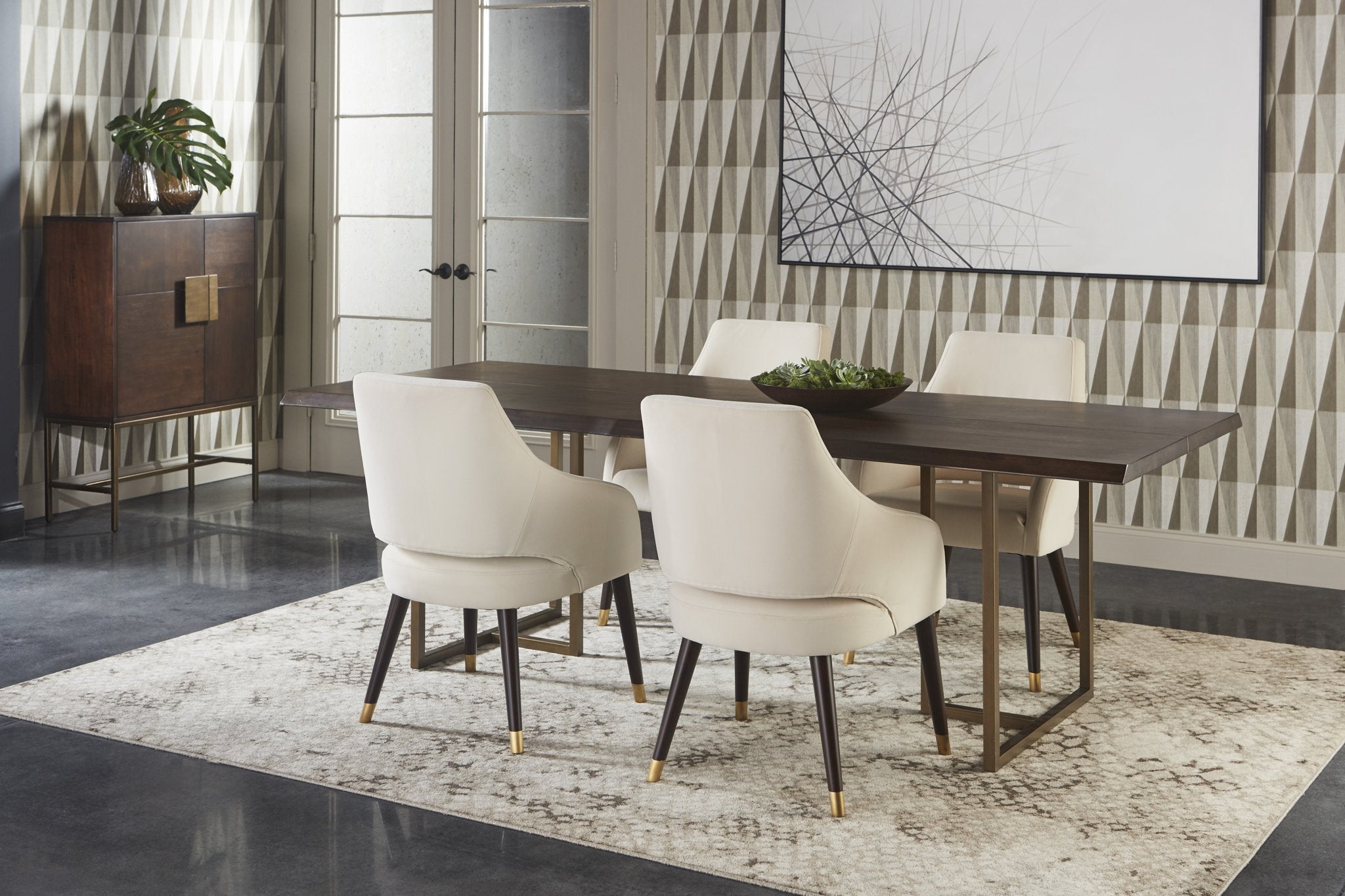 Sunpan Donnelly Dining Table Antique Brass Dark Mango 95"