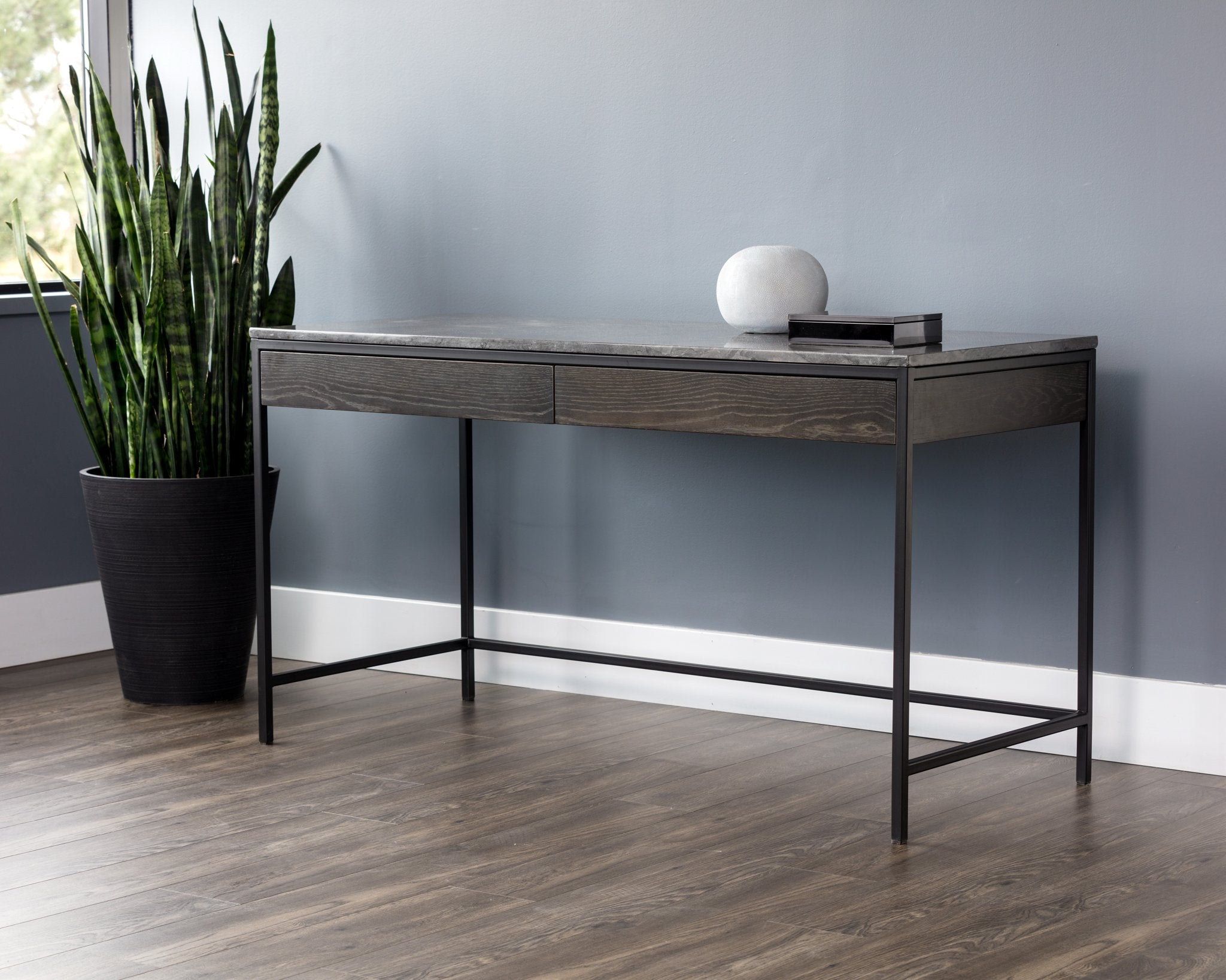 Sunpan Stamos Desk Black Grey Marble / Charcoal Grey