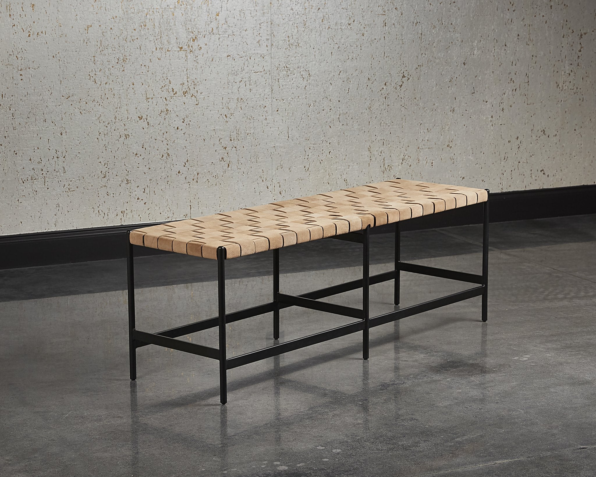 Sunpan Omari Bench Suede Light Tan Leather