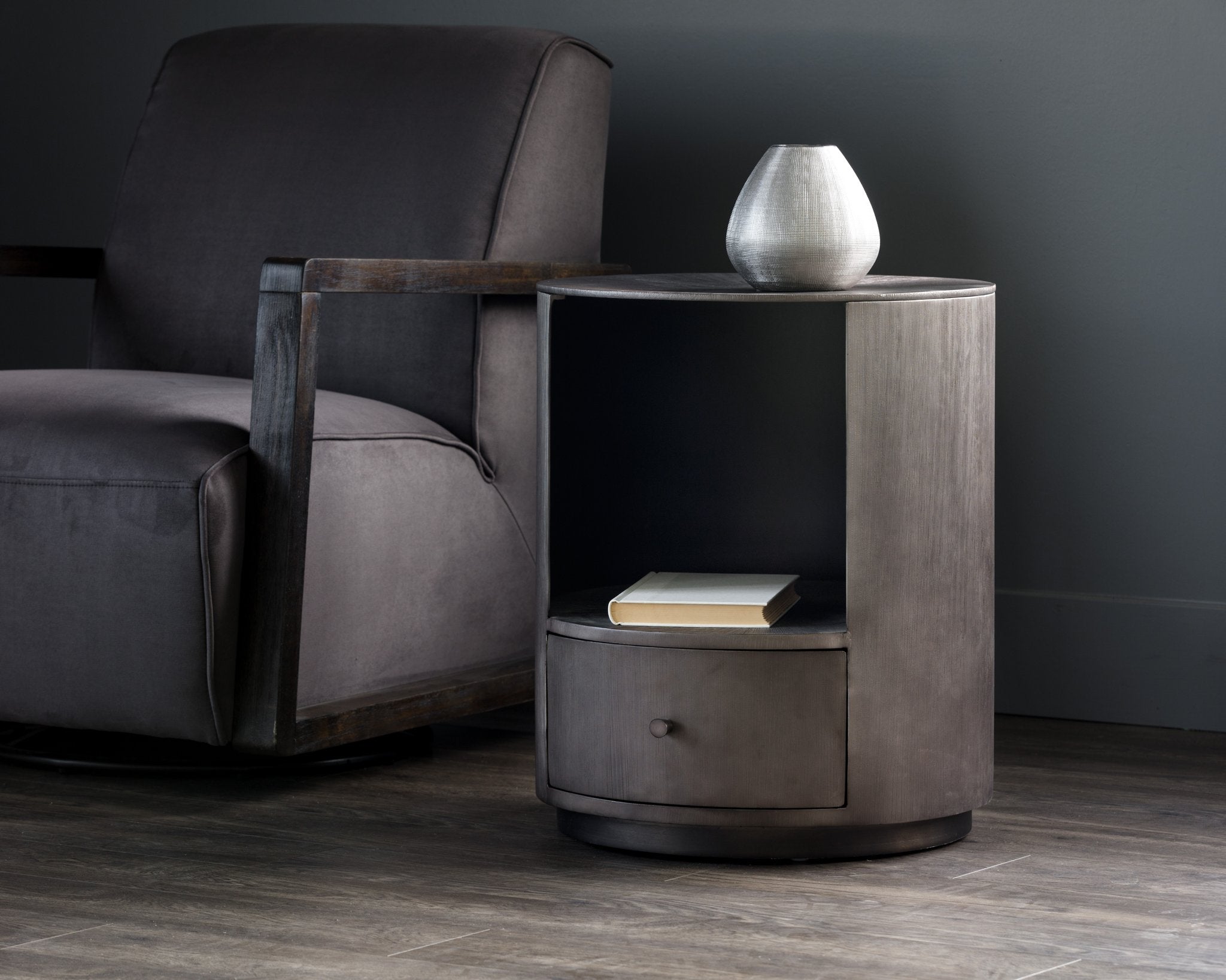 Sunpan Siena Nightstand Round Gunmetal