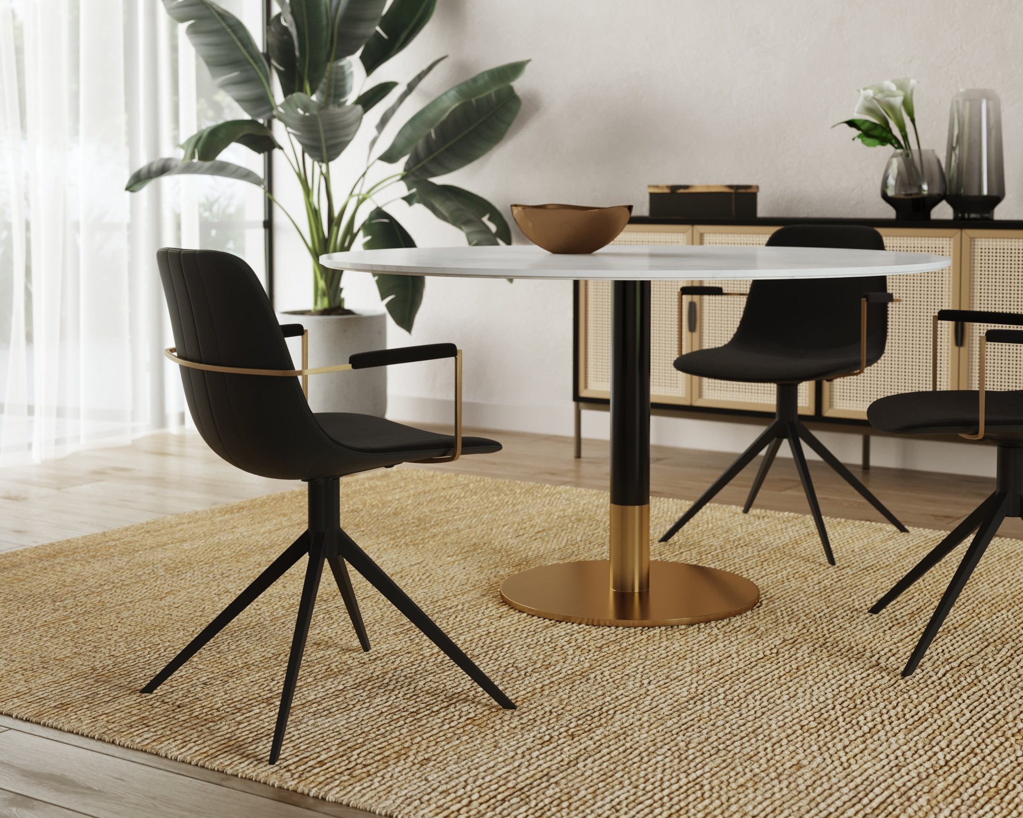 Sunpan Cassius Swivel Dining Armchair Abbington Black / Bravo Black