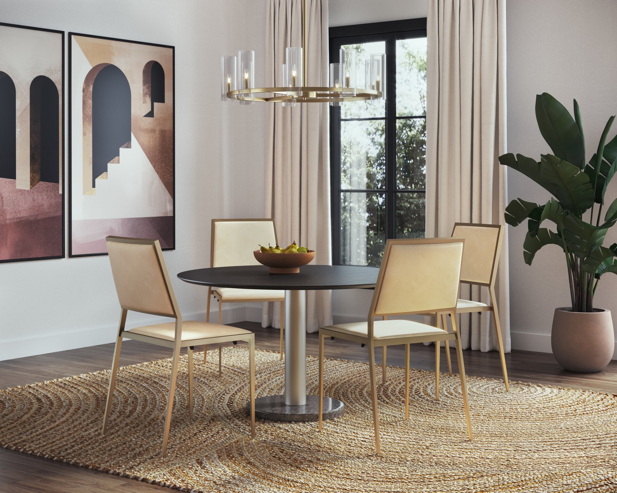 Sunpan Monaco Dining Table Gold Grey Marble / Charcoal Grey 48"