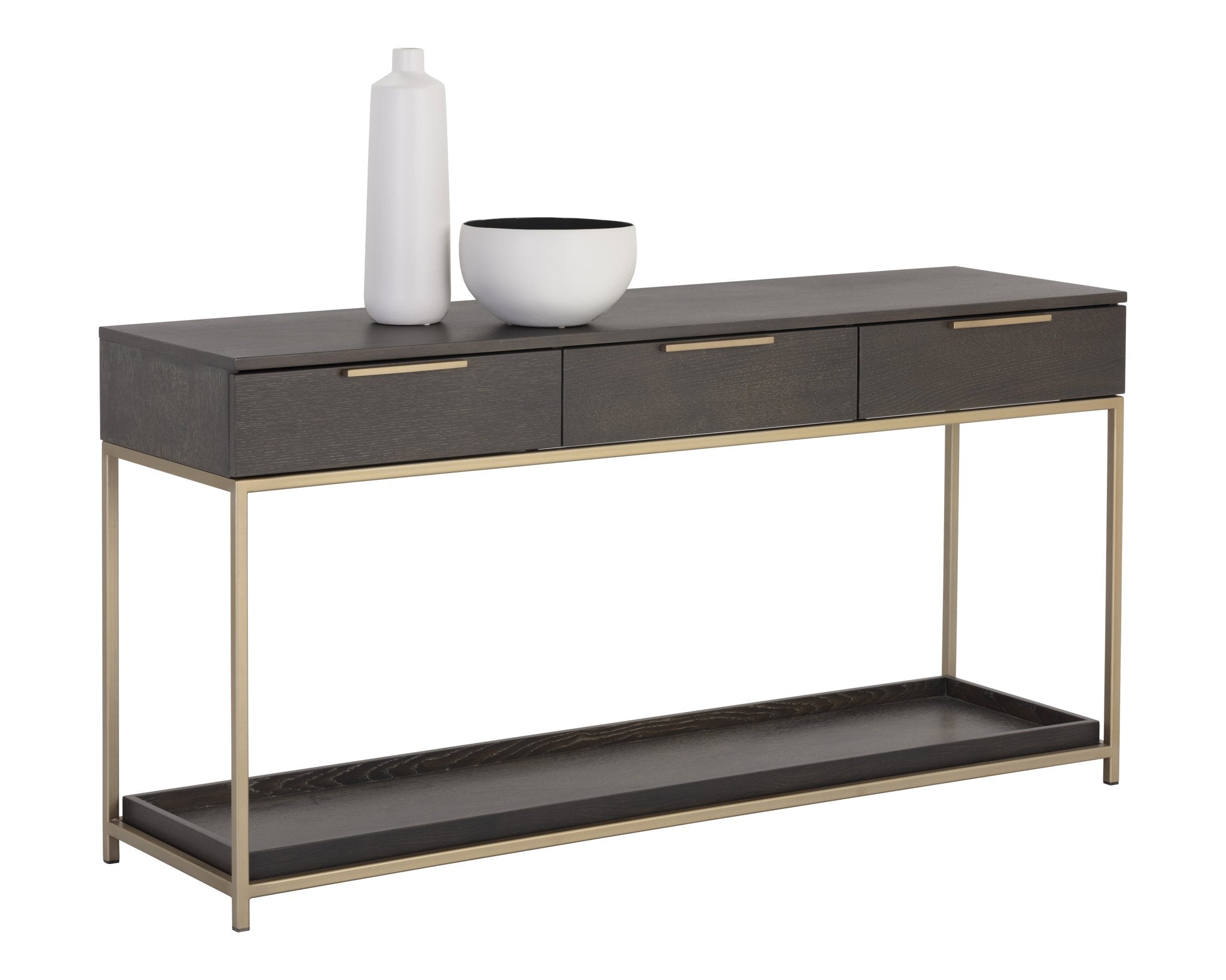 Sunpan Rebel Console Table With Drawers Gold Charcoal Grey