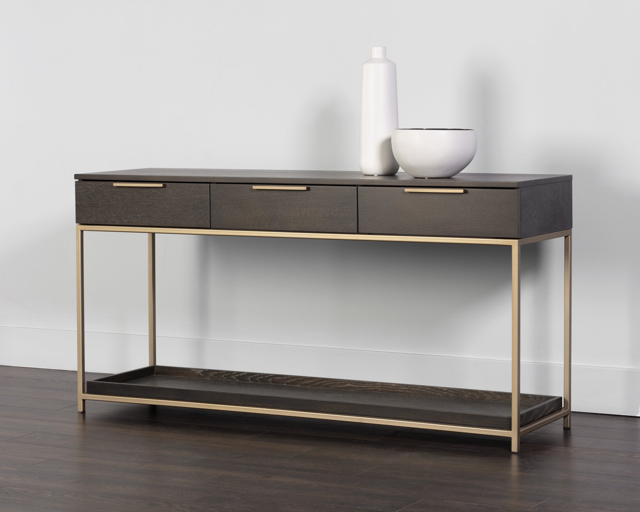 Sunpan Rebel Console Table With Drawers Gold Charcoal Grey