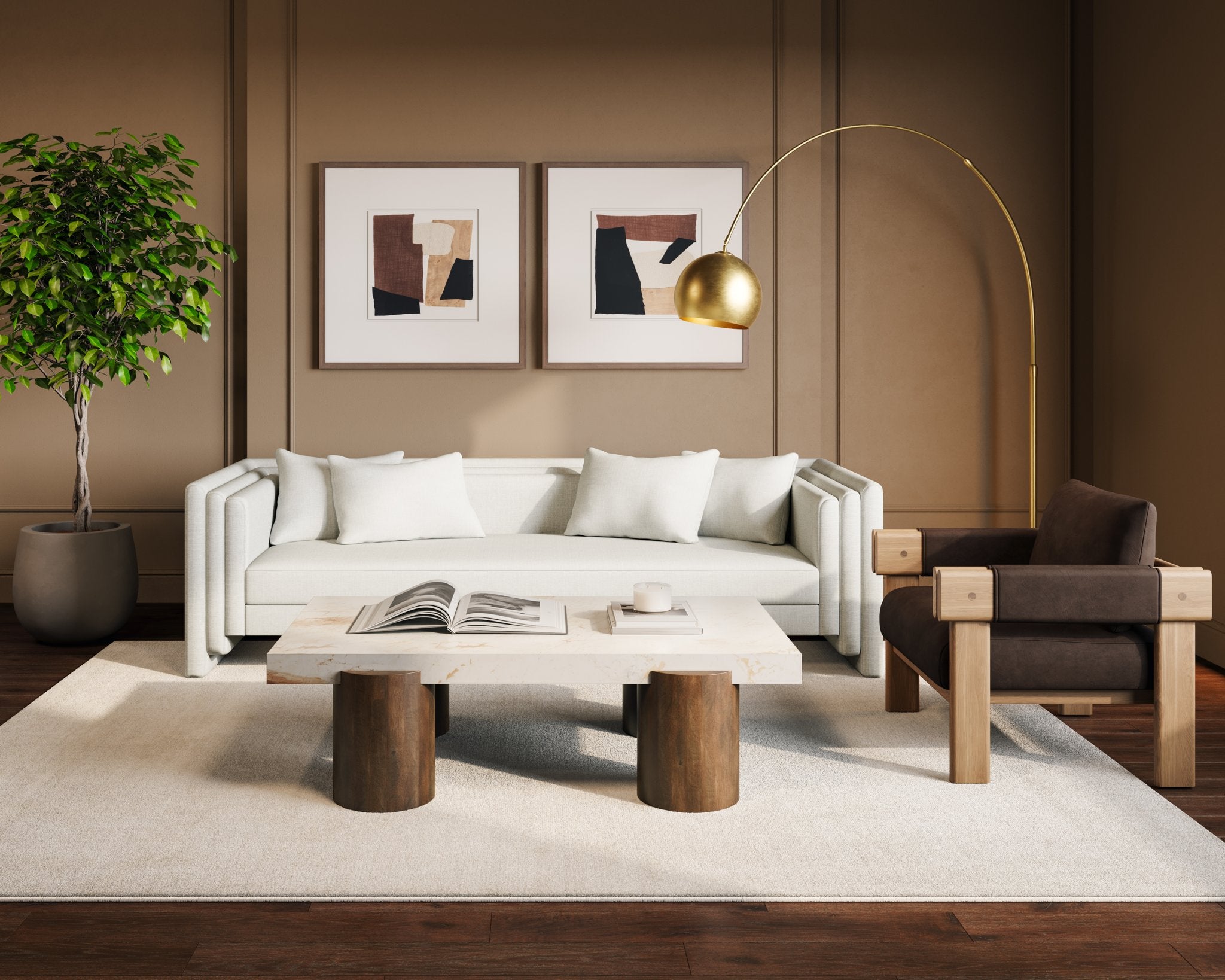 Sunpan Vern Floor Lamp Brass