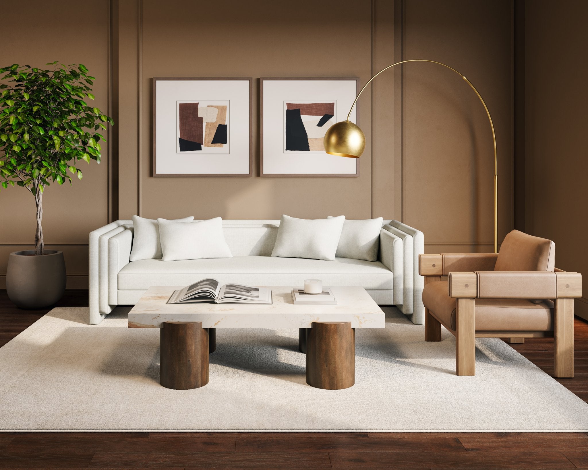 Sunpan Vern Floor Lamp Brass
