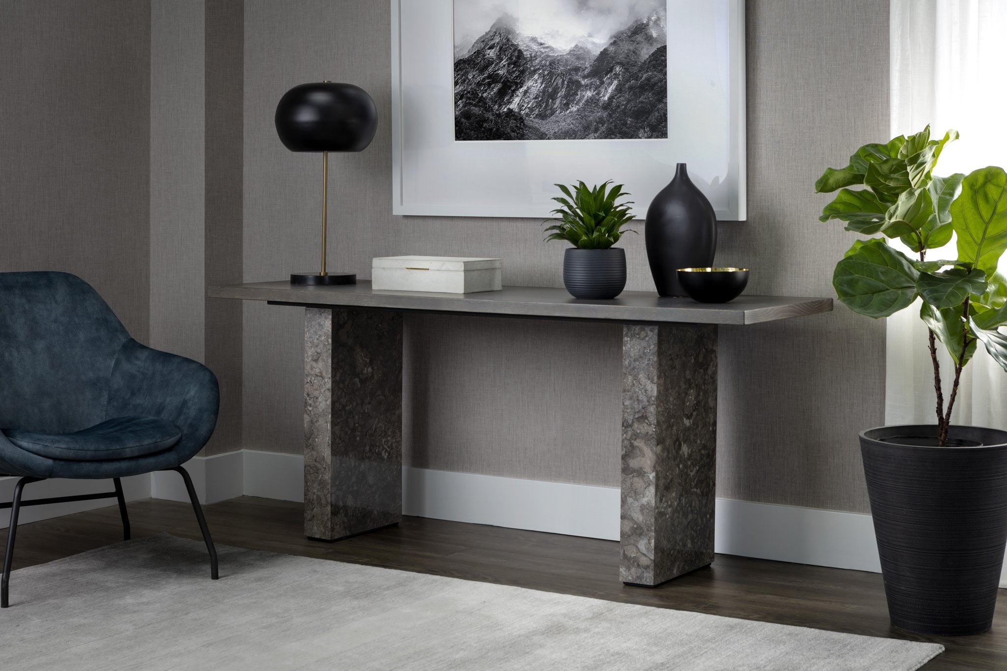 Sunpan Rebel Console Table Grey Marble / Charcoal Grey