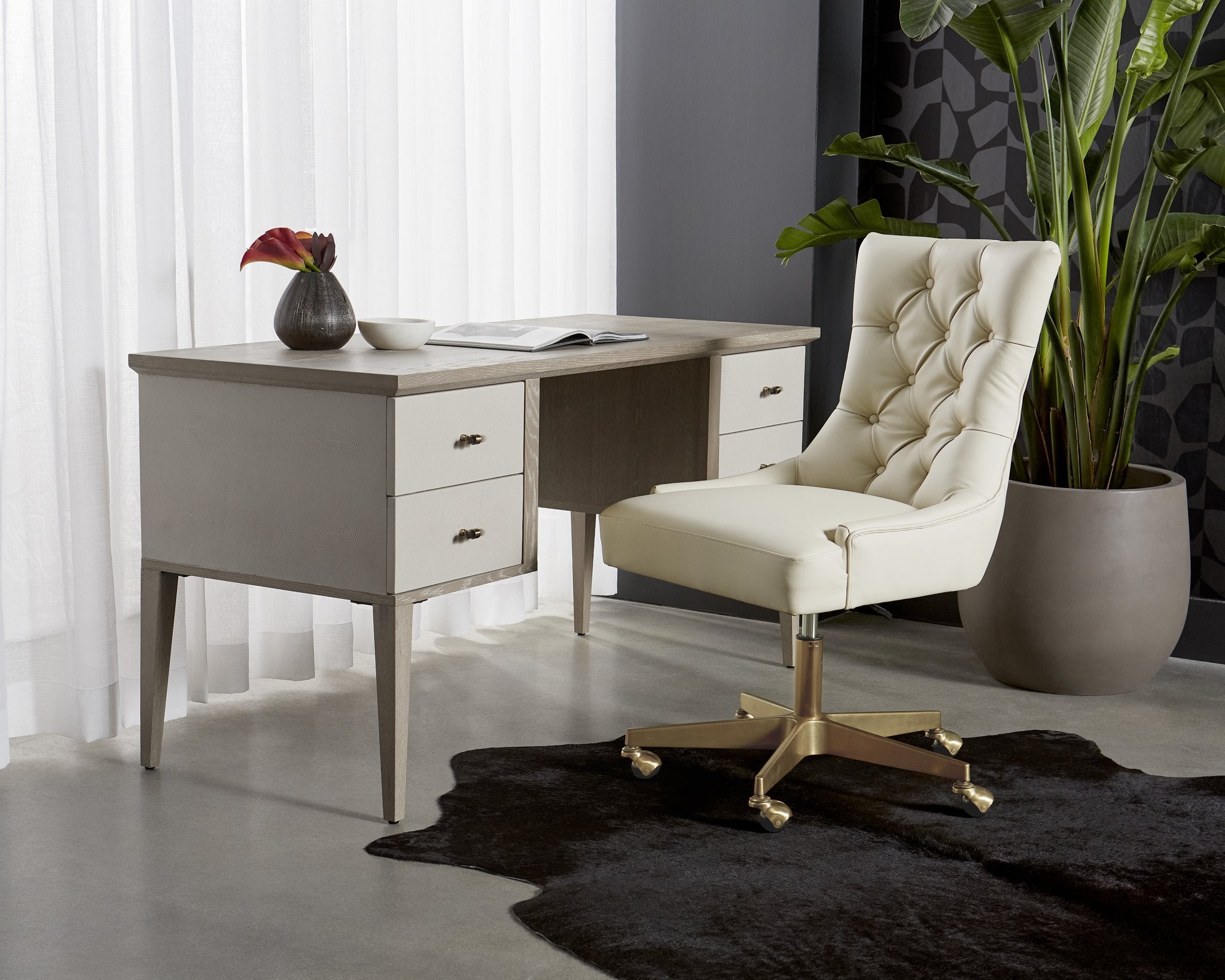 Sunpan Pattinson Desk White Ceruse Oyster Shagreen