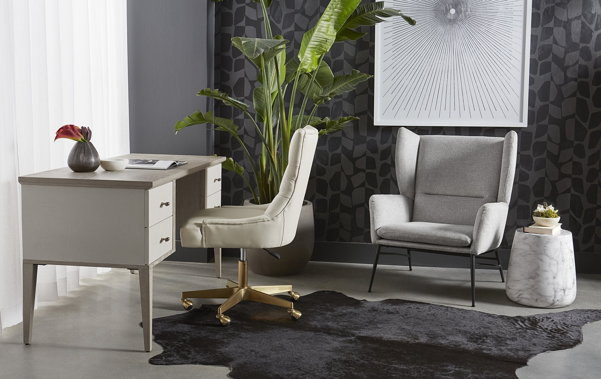 Sunpan Pattinson Desk White Ceruse Oyster Shagreen