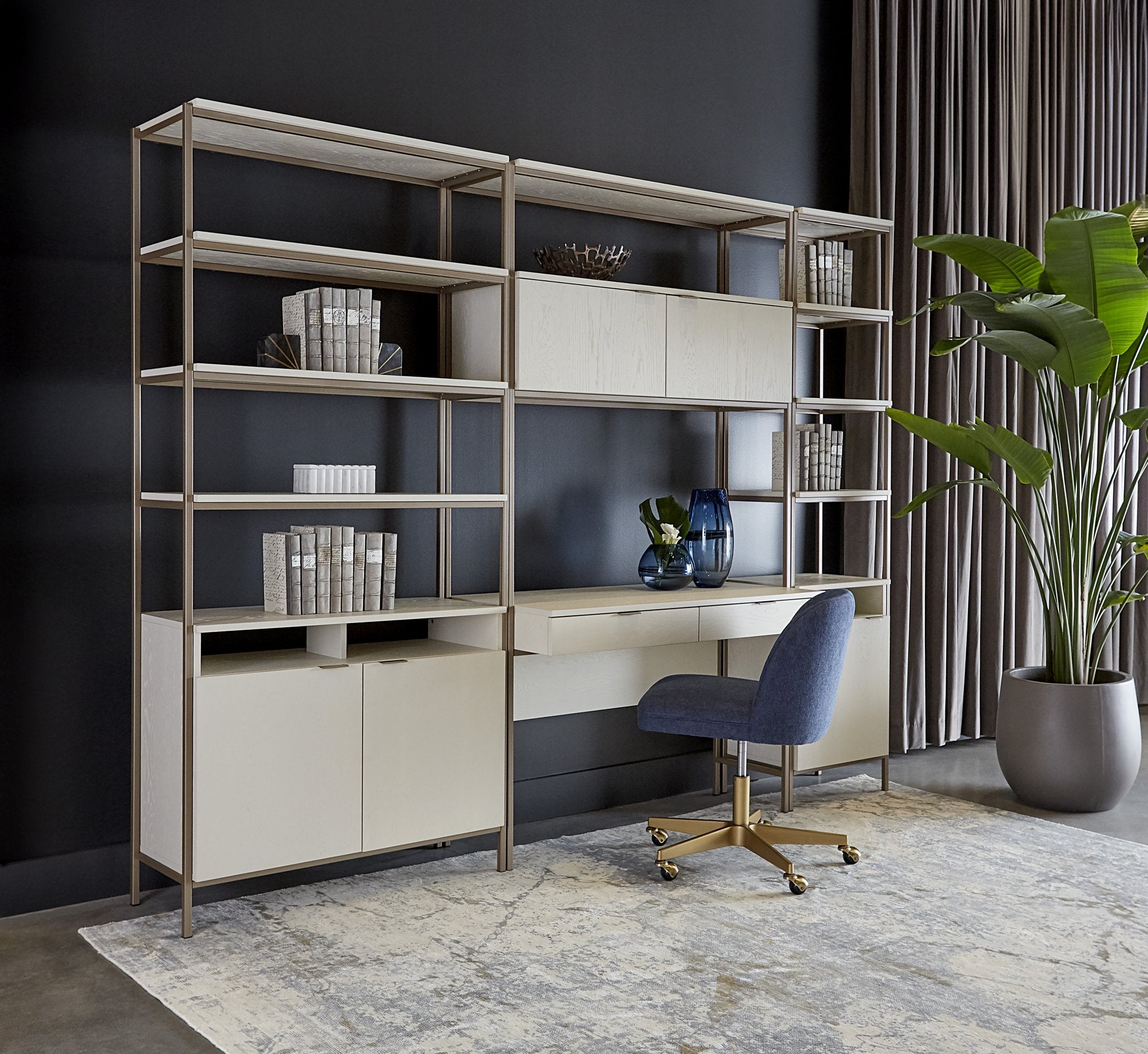 Sunpan Ambrose Modular Bookcase Small Champagne Gold Cream