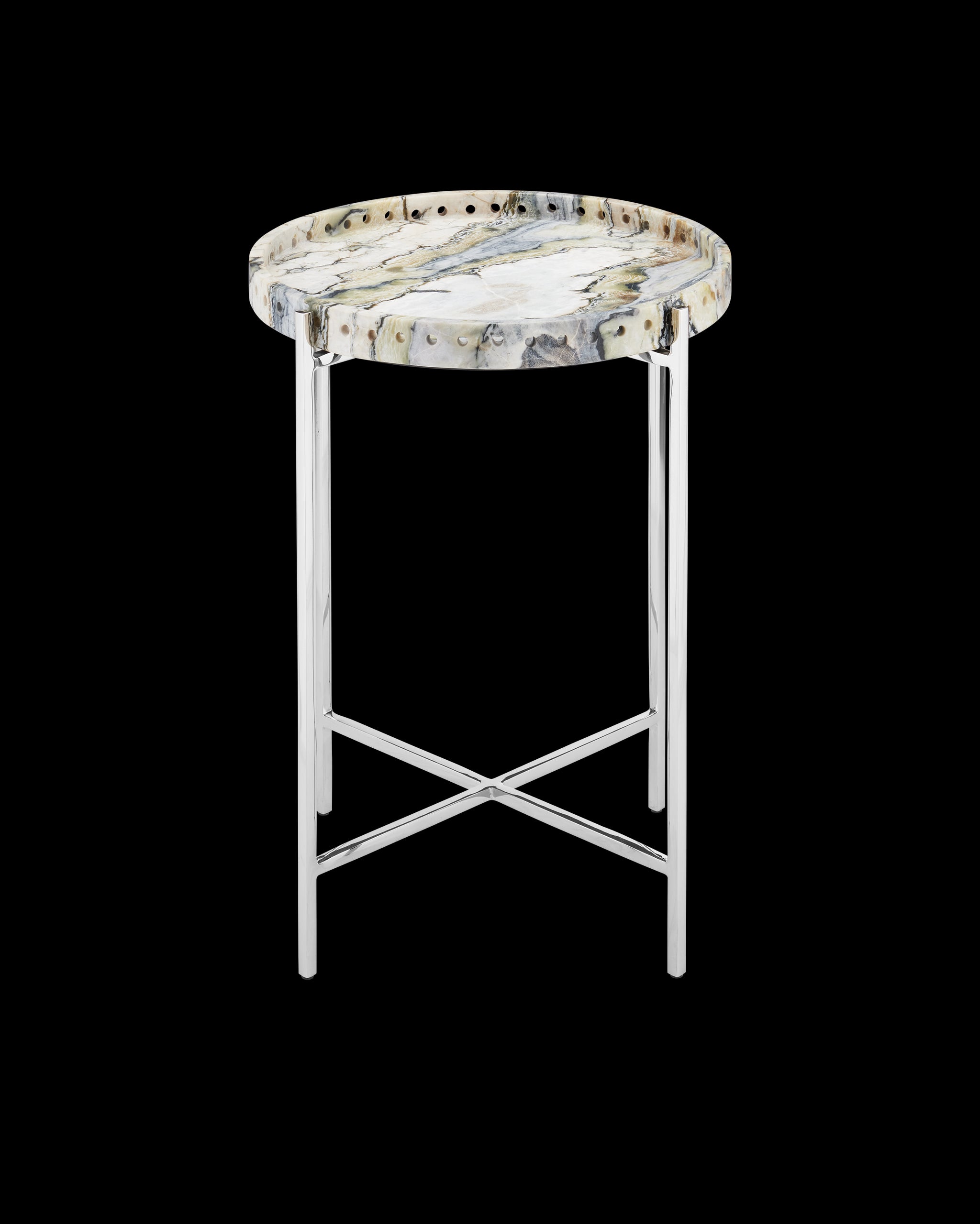 Currey & Company Freya Floral Jade Marble Accent Table