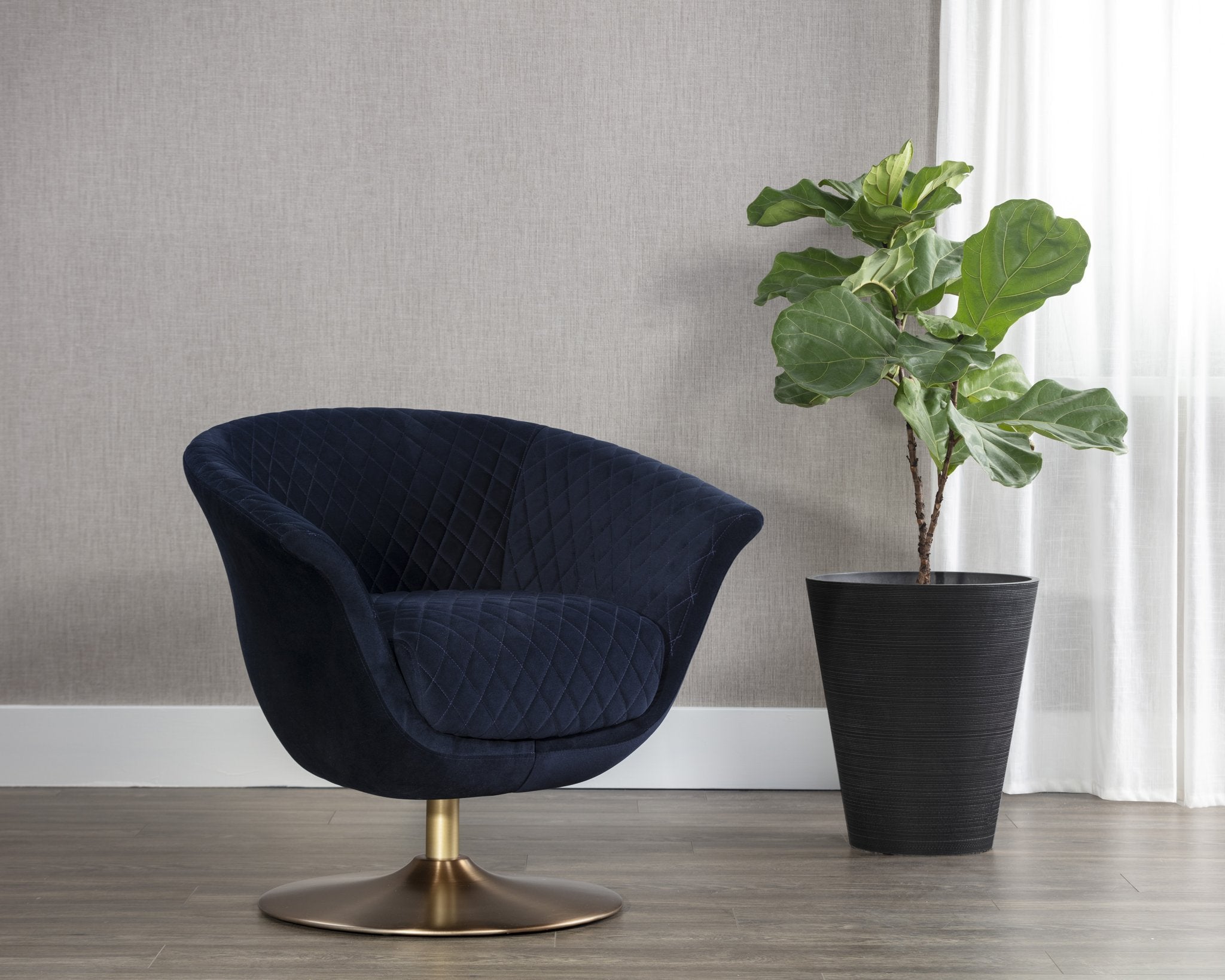 Sunpan Carine Swivel Lounge Chair Quilted Abbington Navy