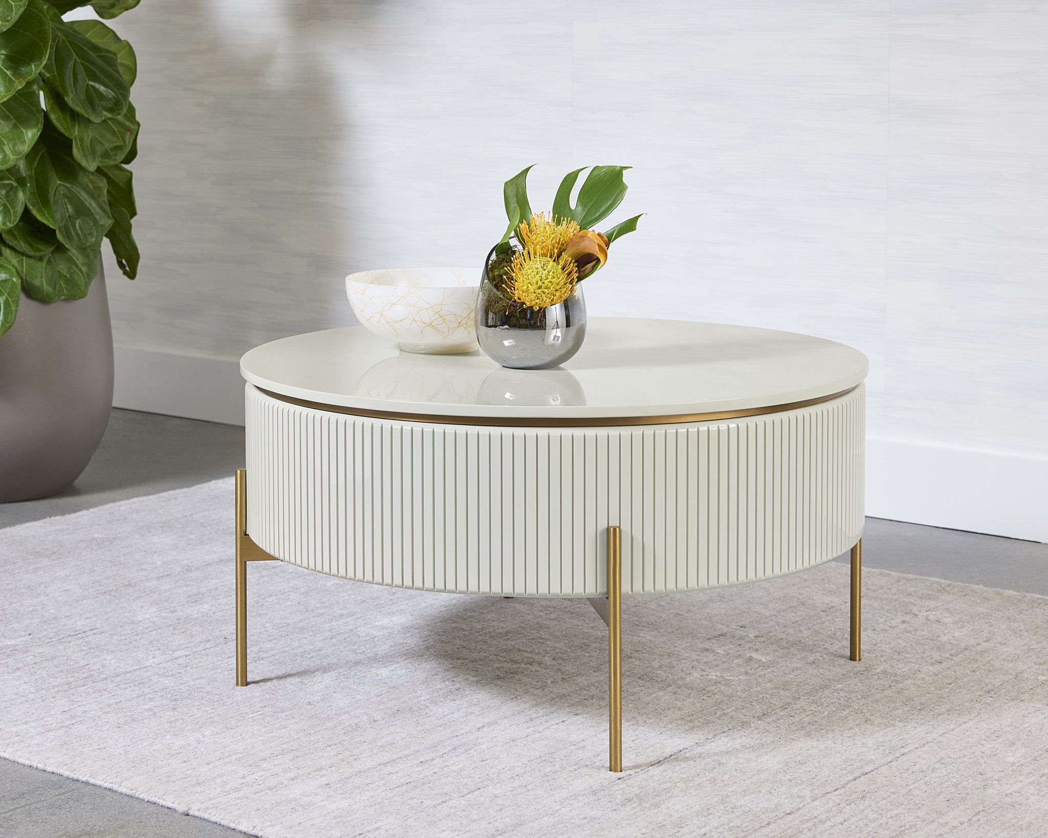 Sunpan Paloma Lift Top Coffee Table High Gloss Cream