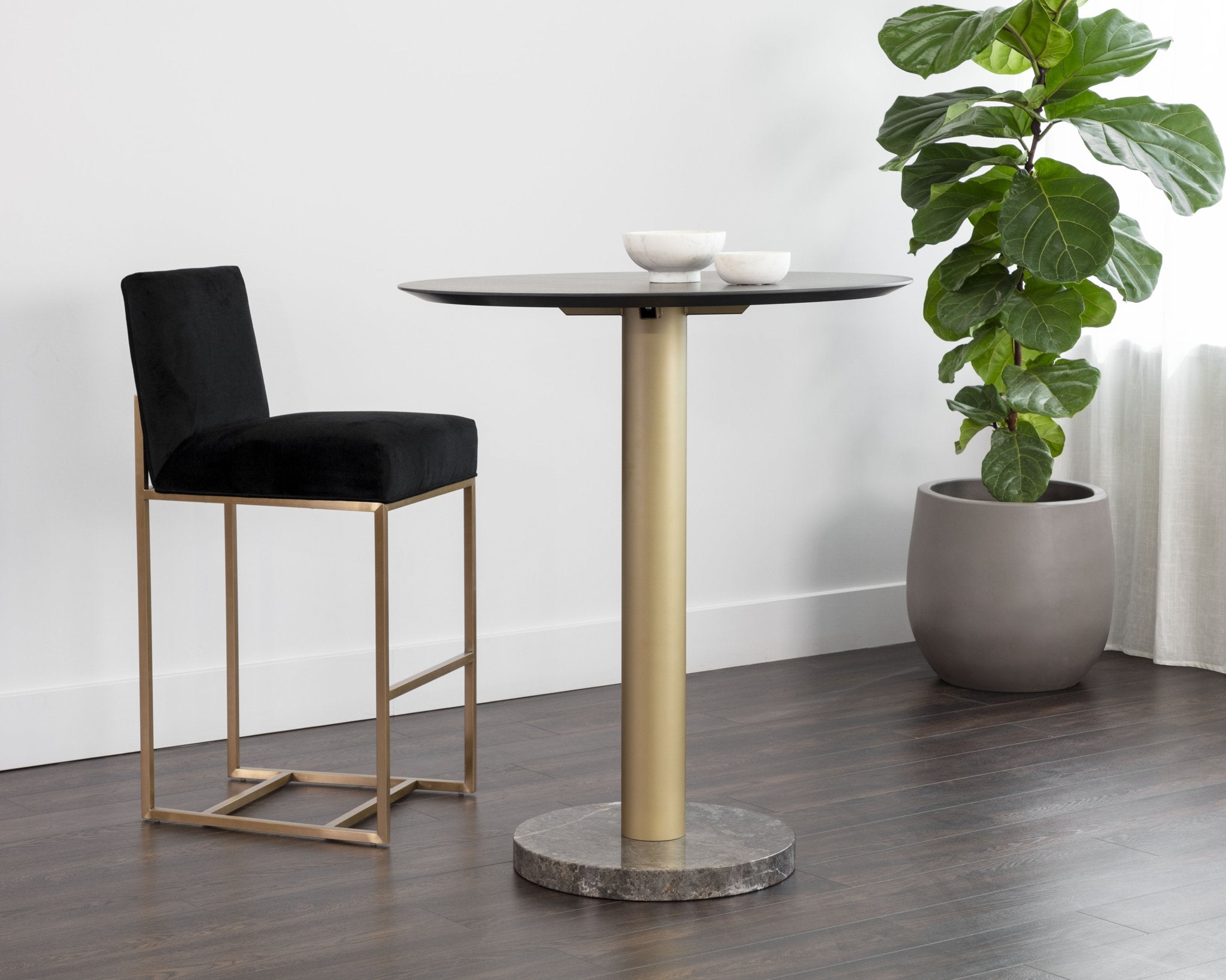 Sunpan Monaco Bar Table Gold Grey Marble / Charcoal Grey
