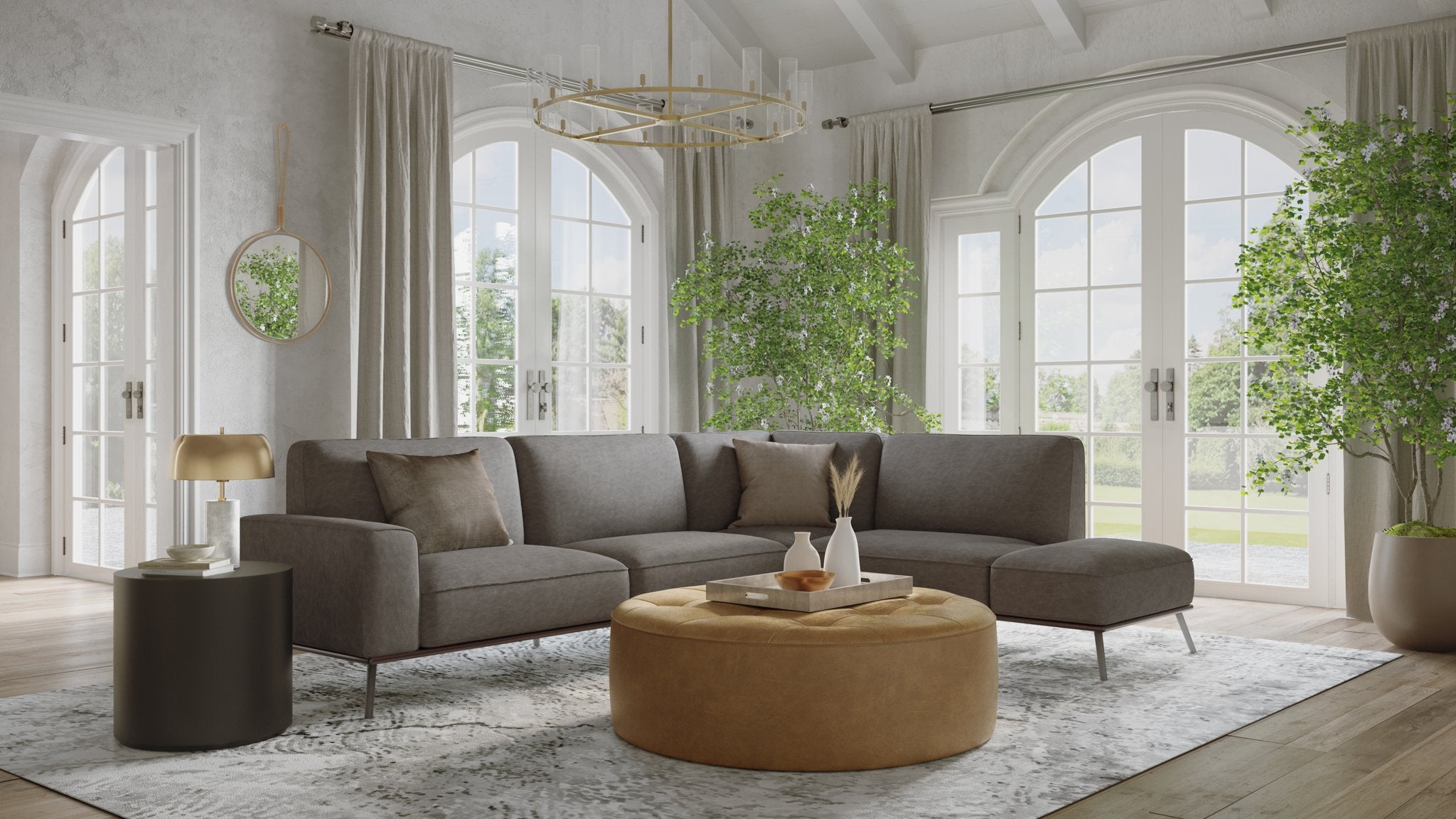 Sunpan Nilda Ottoman Camel Leather