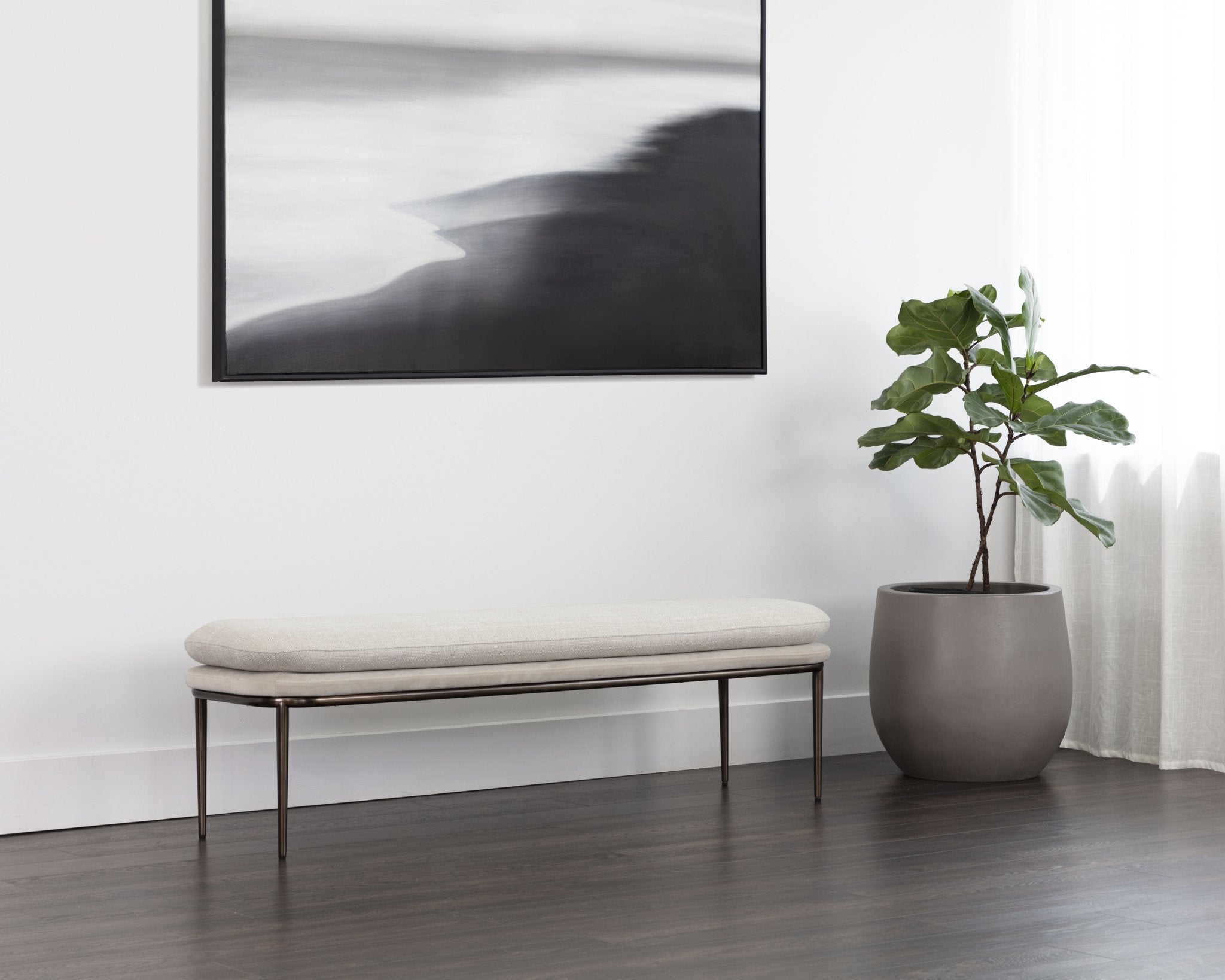 Sunpan Koffi Bench Dark Bronze Chacha Cream / Meg Taupe