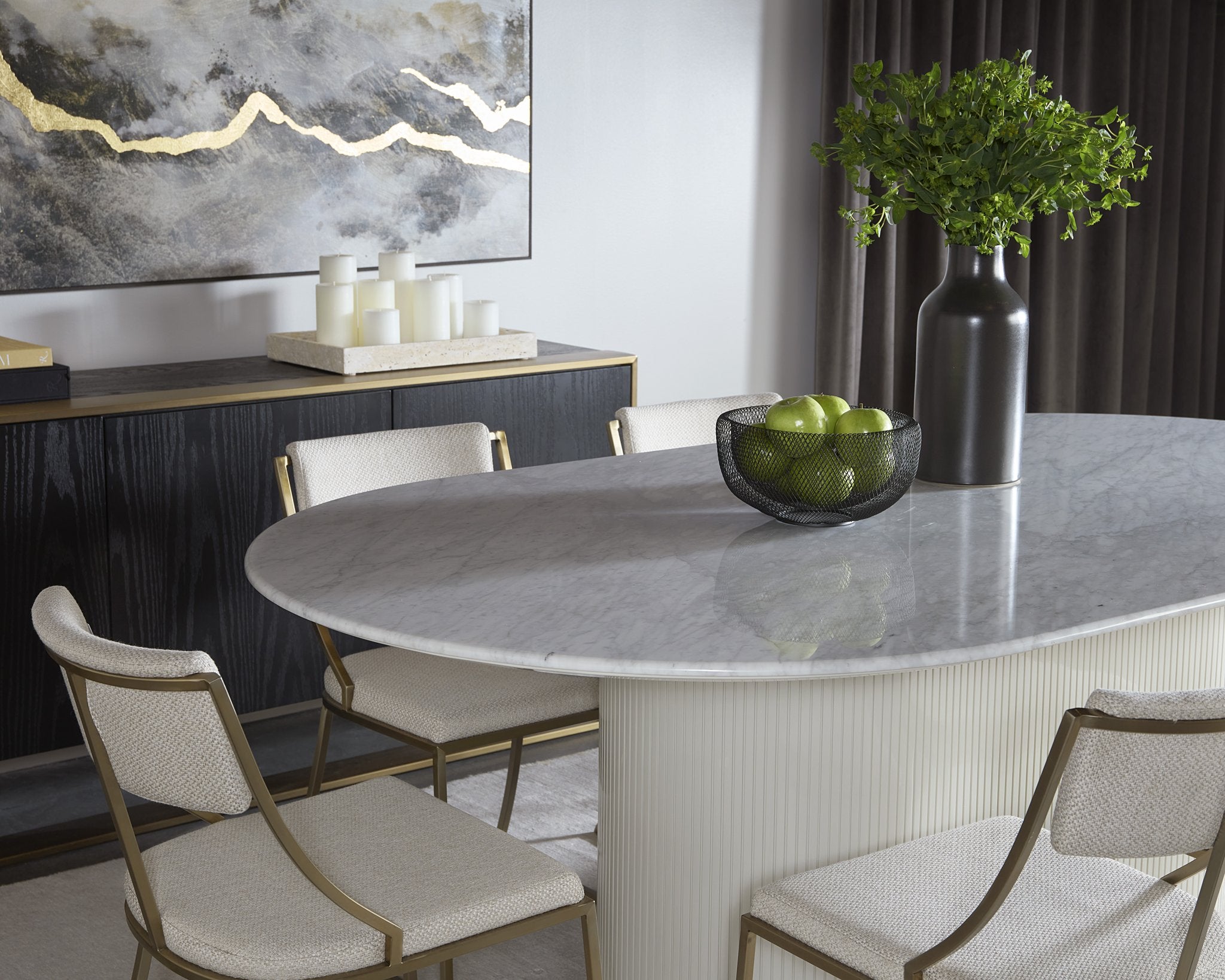 Sunpan Paloma Dining Table Oval White Marble 84"