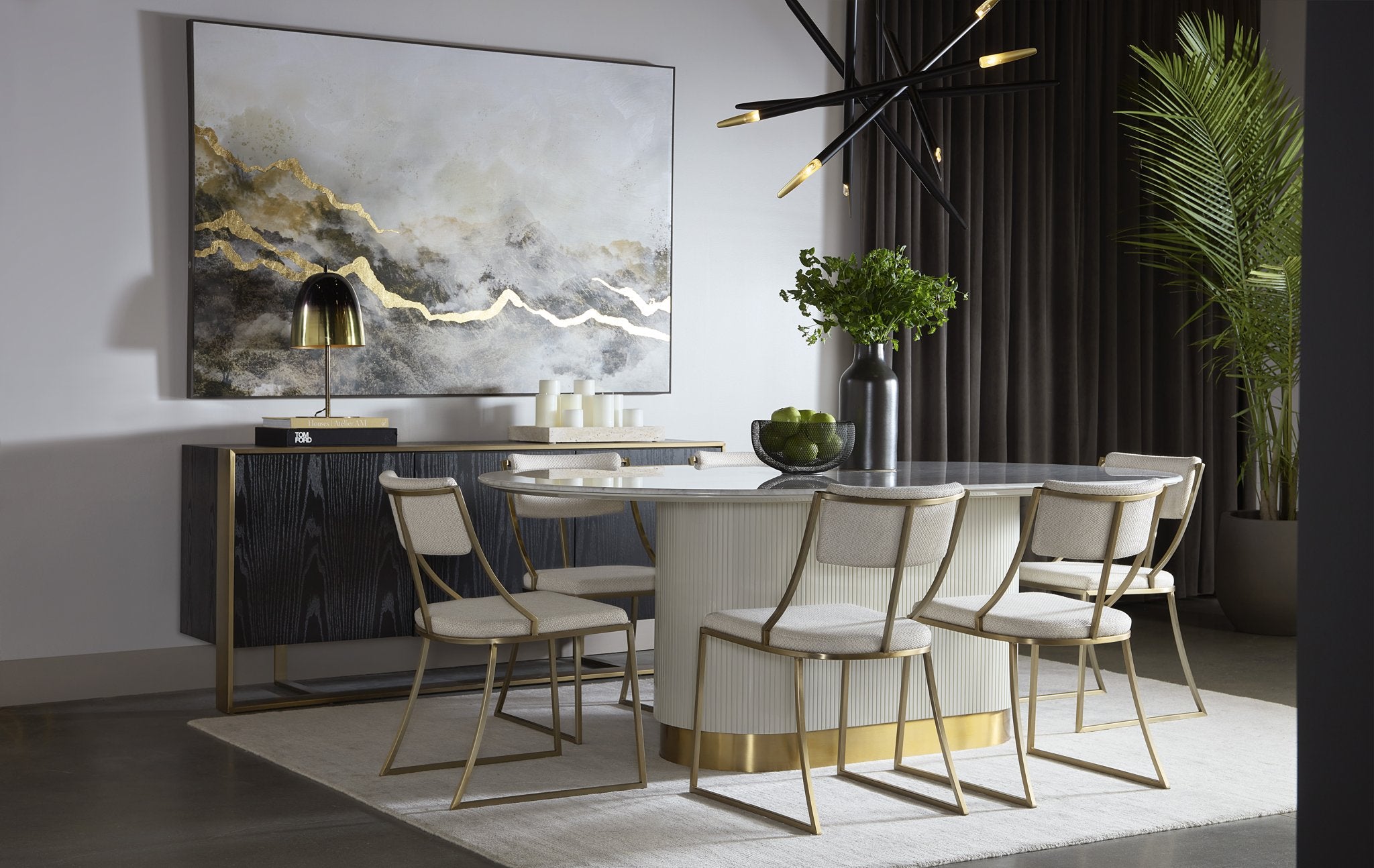 Sunpan Paloma Dining Table Oval White Marble 84"