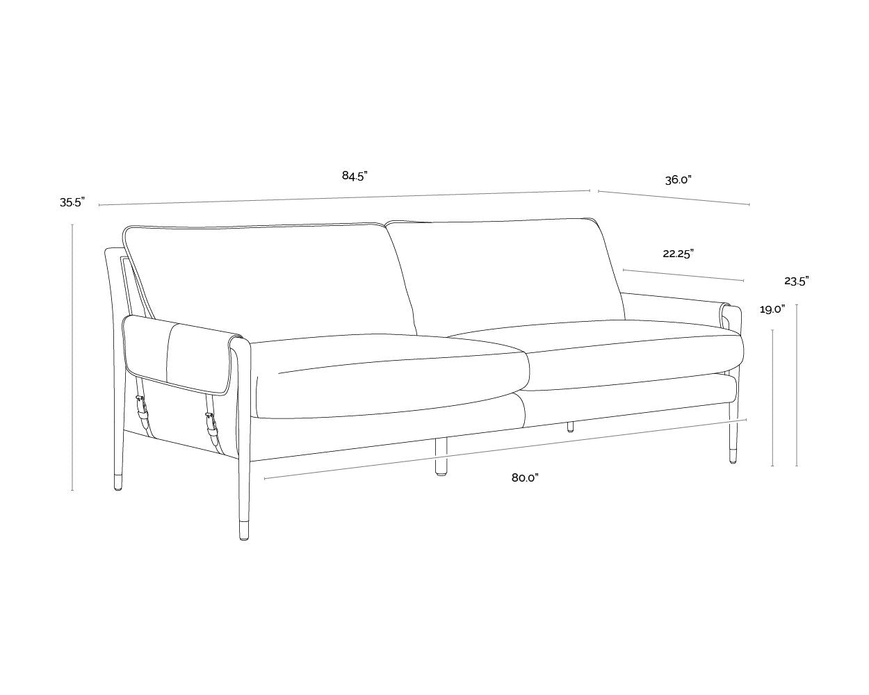 Sunpan Mauti Sofa Brown Vault Fog / Bravo Cognac
