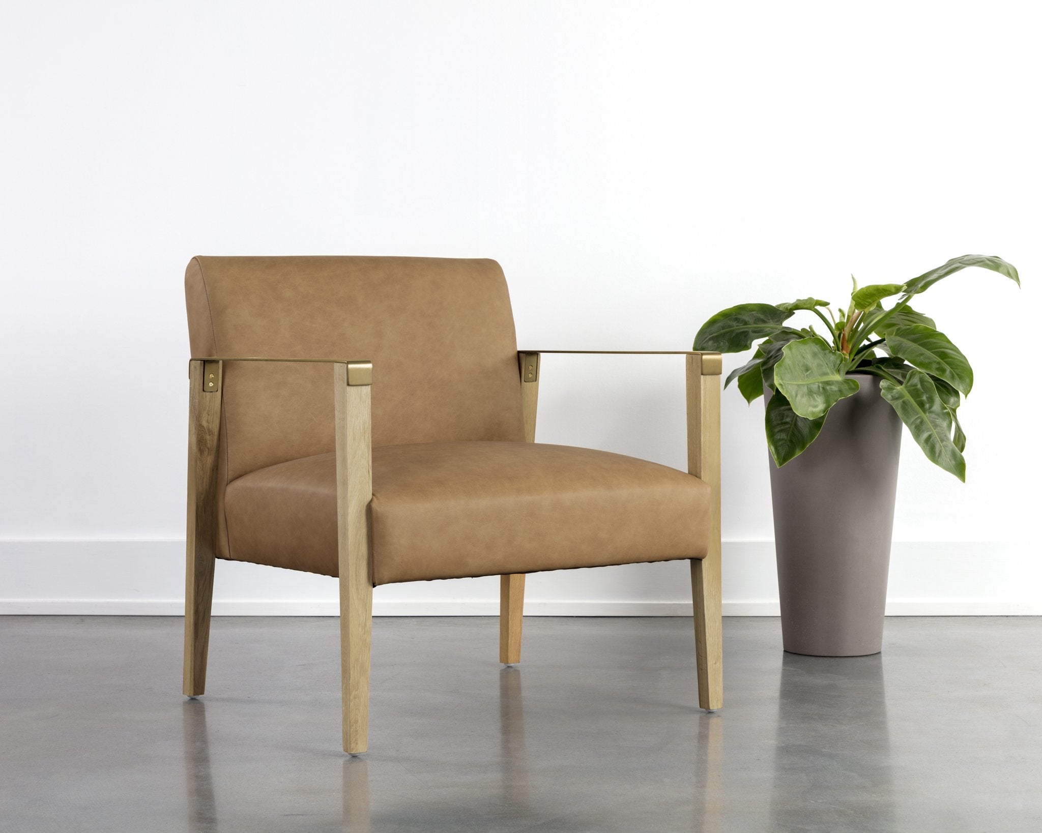 Sunpan Earl Lounge Chair Rustic Oak Ludlow Sesame Leather