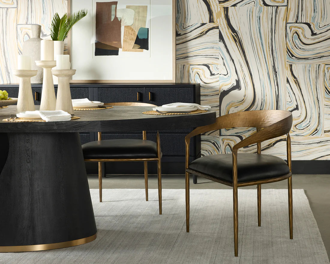 Sunpan Zanatta Dining Armchair Charcoal Black Leather