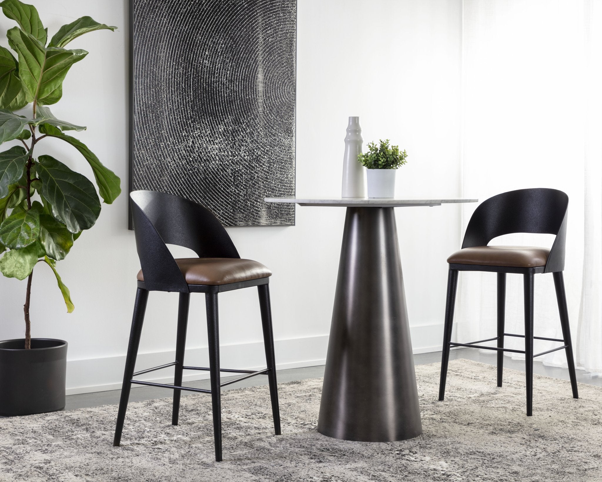 Sunpan Dezirae Barstool Black Cognac Leather