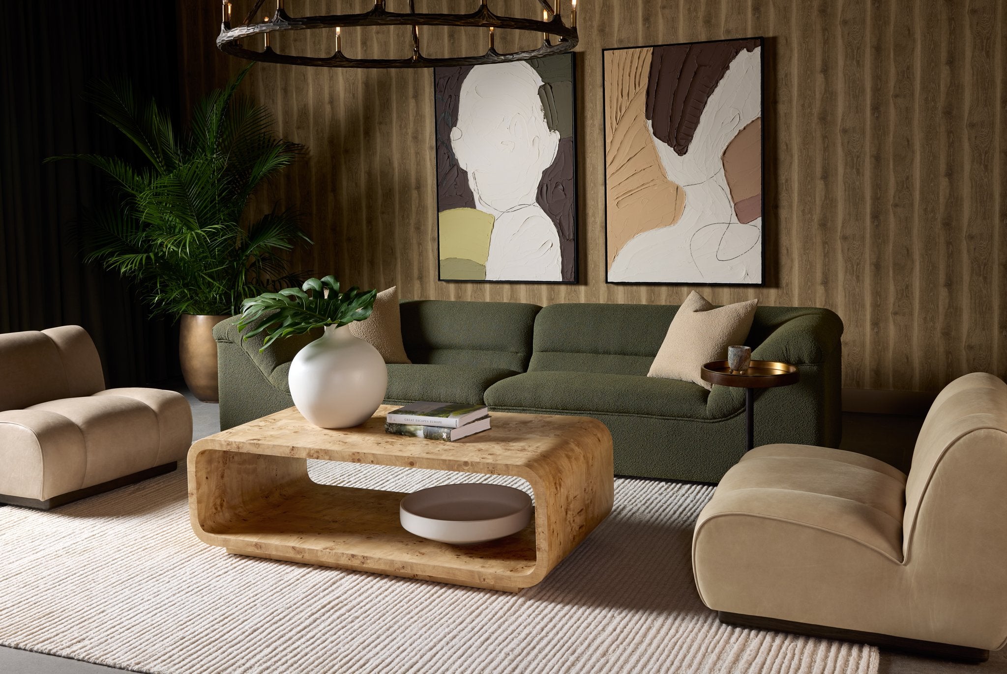 Sunpan Blaise Swivel Lounge Chair Sahara Sand Leather