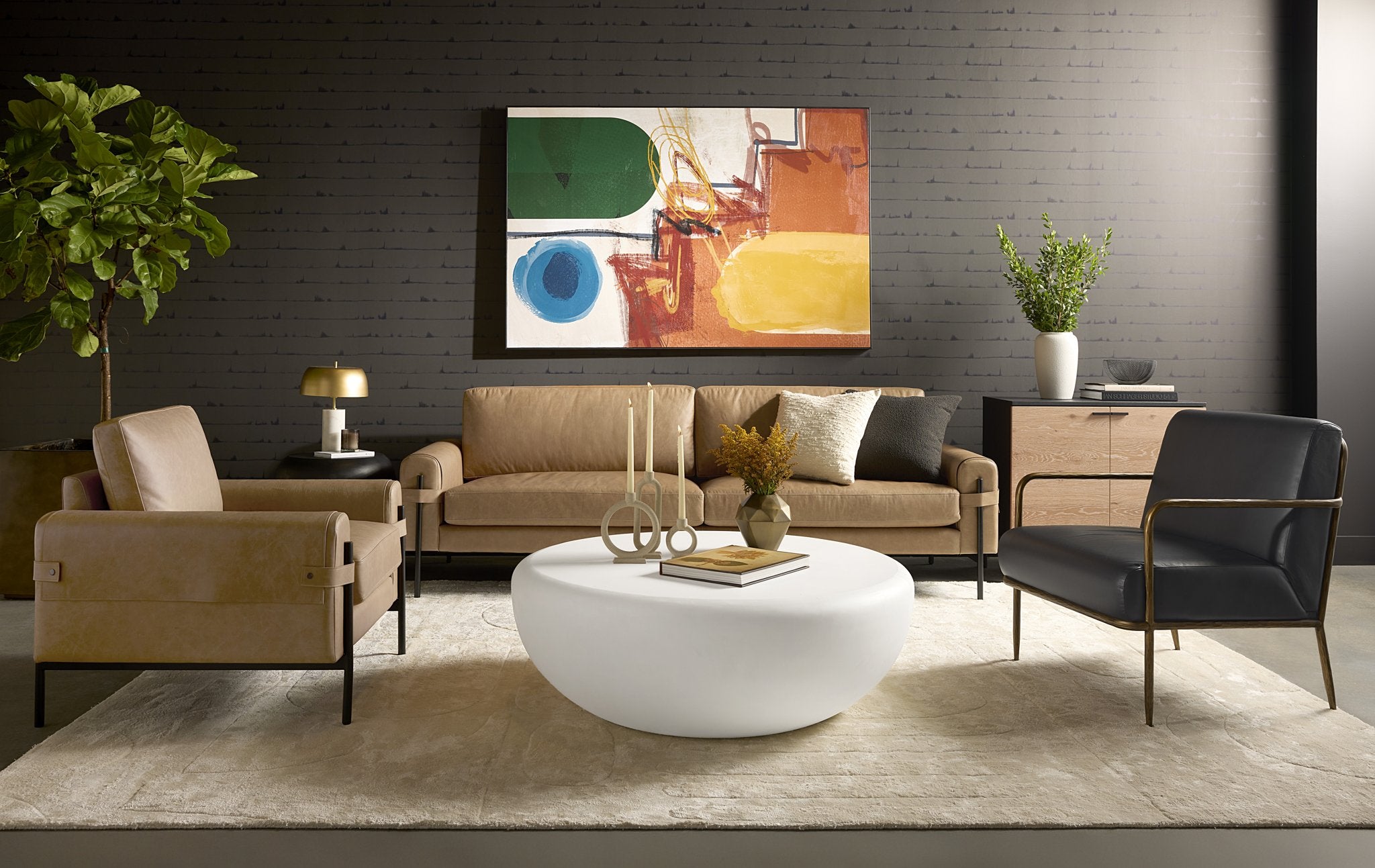Sunpan Camus Sofa Ludlow Sesame Leather
