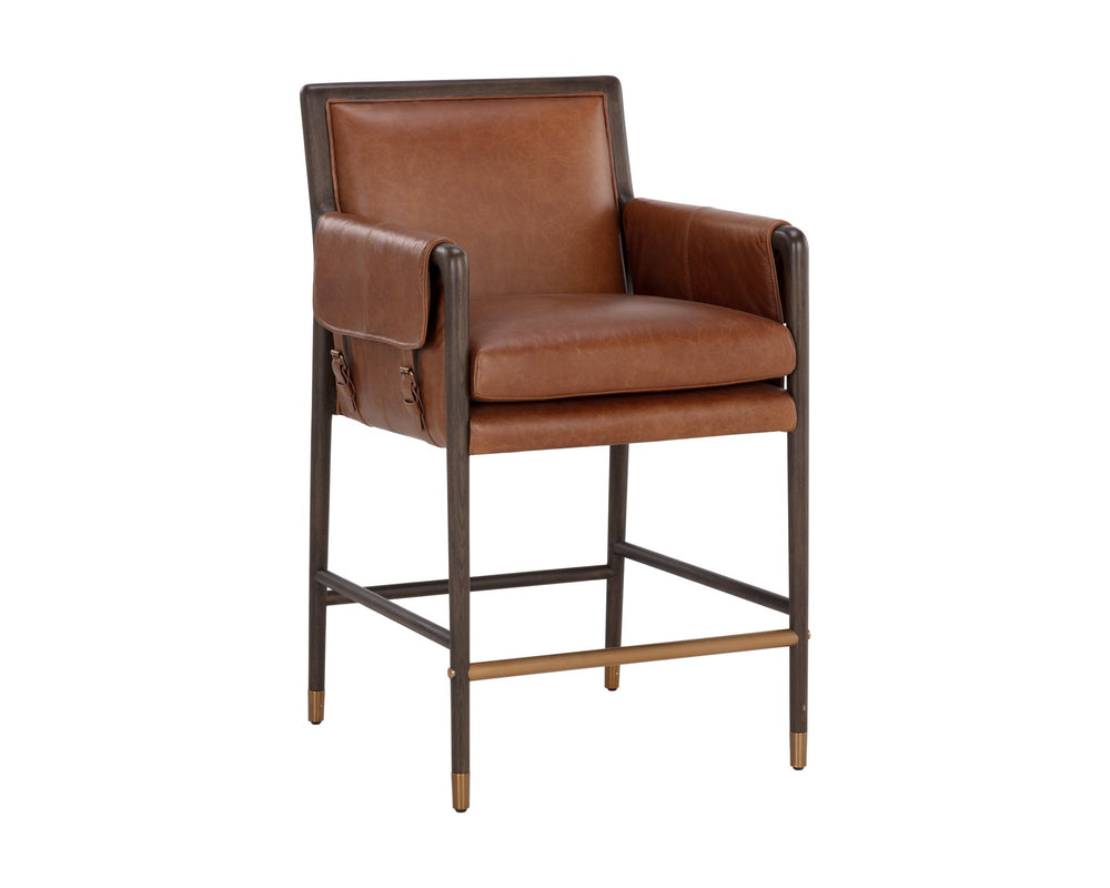 Sunpan Mauti Counter Stool Brown Shalimar Tobacco Leather