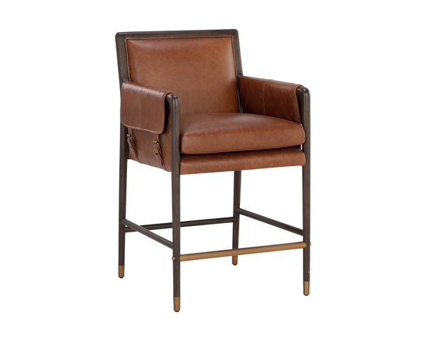 Sunpan Mauti Counter Stool Brown Shalimar Tobacco Leather